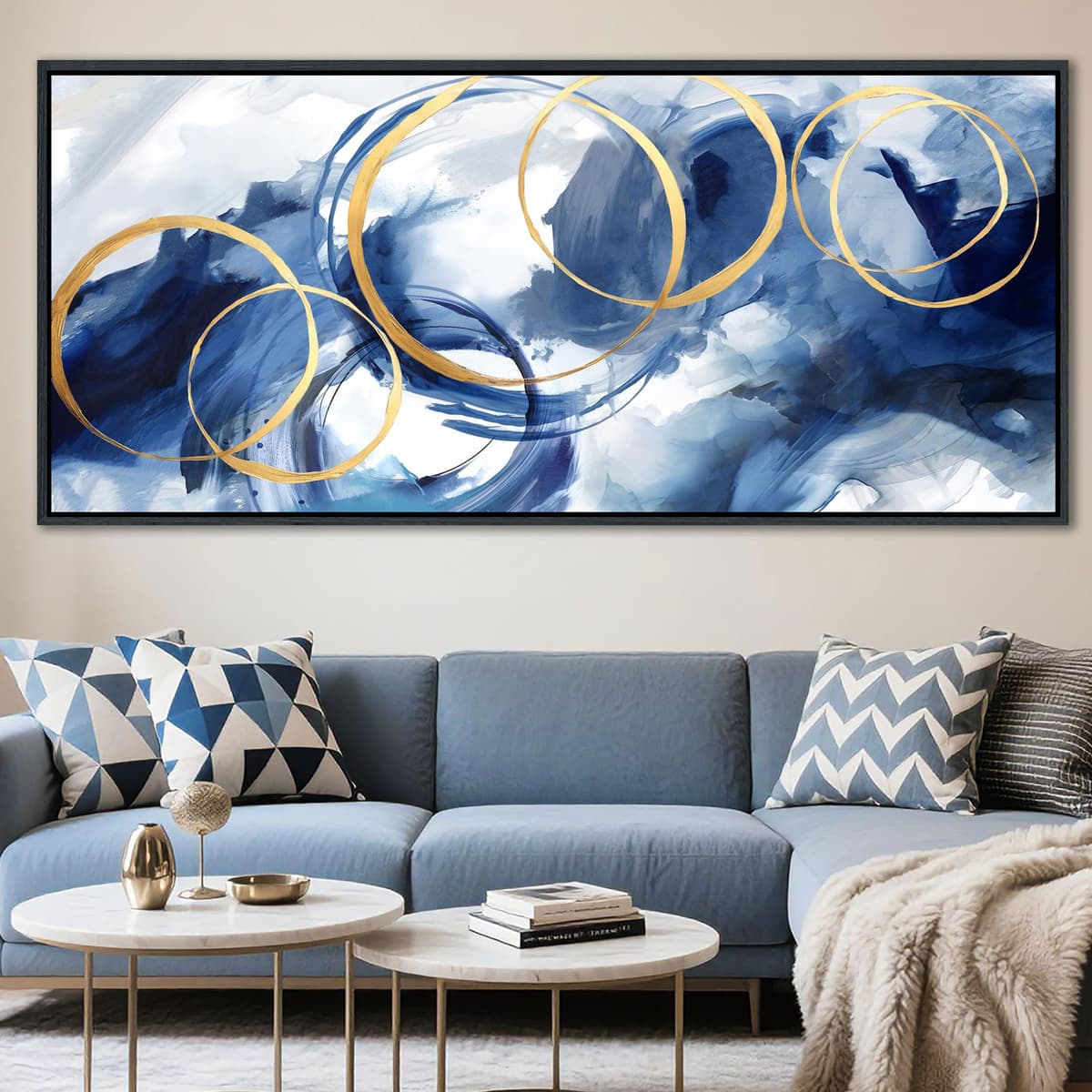 AJAZIKO Blue Abstract Canvas Wall Art - Abstracto azul grande