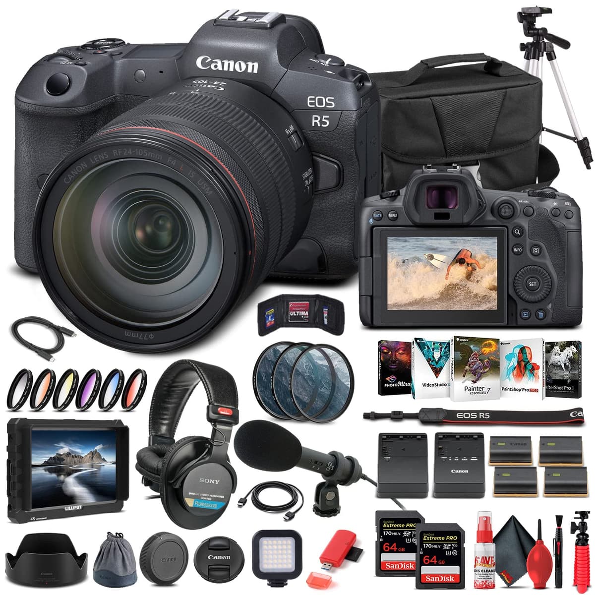 Canon 4147C013_EDI_3 Cámara mirrorless EOS R5 con RF 24-105mm f/4L y kit profesional (renewed)