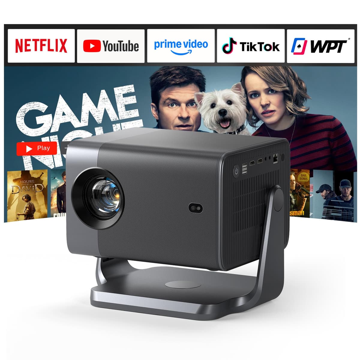 VISSPL A6 Proyector 4K Smart, 3000 ANSI, enfoque automático, WiFi y Bluetooth, soporte 360° ajustable