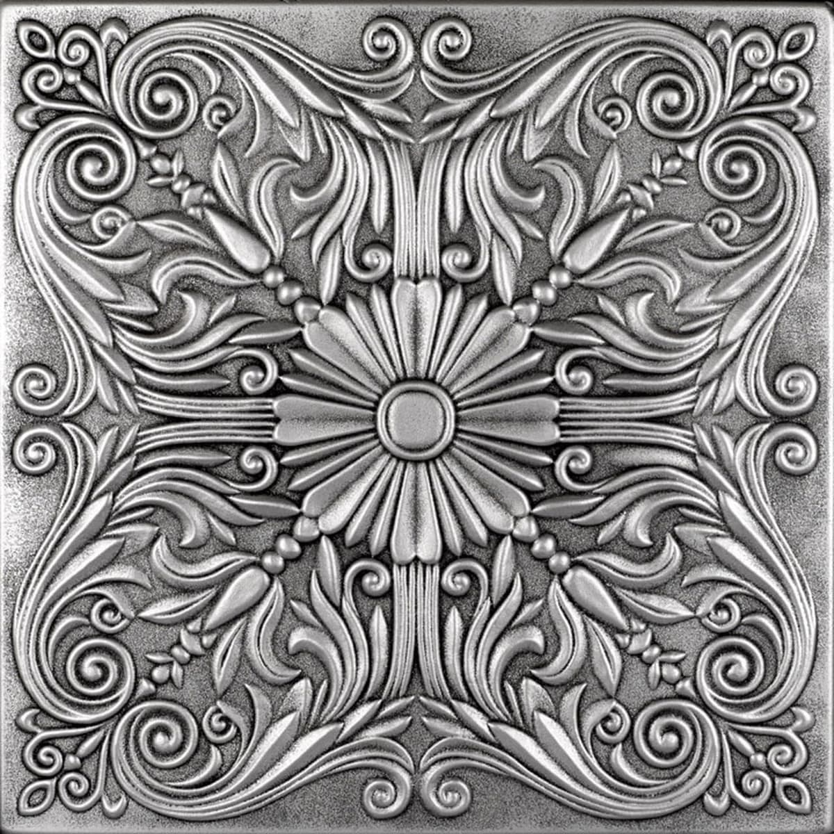À LA MAISON CEILINGS R139 Spanish Silver Foam Glue-up Ceiling Tile, Pack de 144, Antique Silver R139as-144