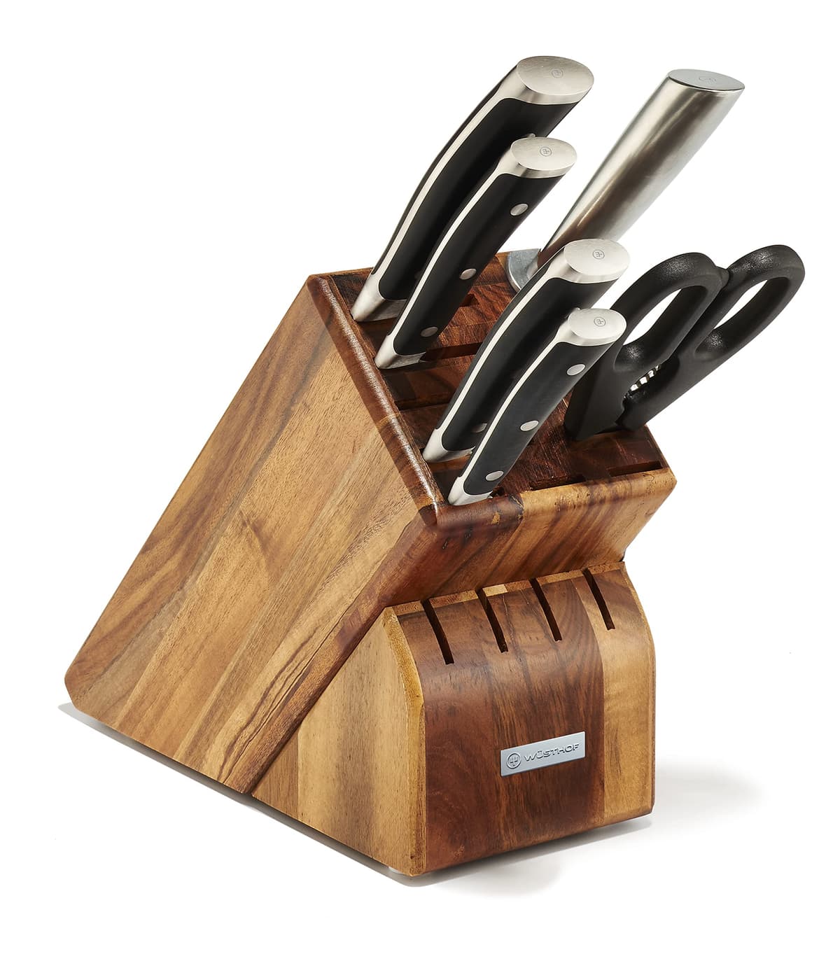 Juego alemán Wüsthof Seven Acacia 7 piezas | Cuchillería de cocina forjada con precisión en acero inoxidable al alto carbono, bloque de madera de 15 ranuras, modelo 8347-6 1090370706