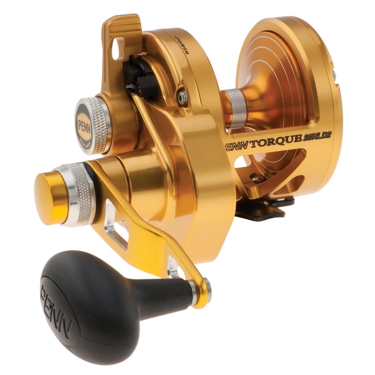 PENN Torque Lever Drag Carrete 2 velocidades, cuerpo y placas de aluminio anodizado 1206028