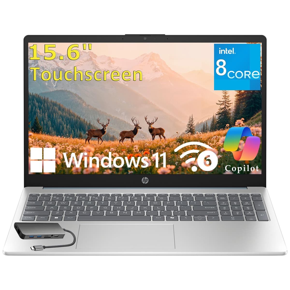 HP Laptop táctil FHD de 15.6", procesador Intel i3-N305 de 8 núcleos, 16GB RAM DDR4, 512GB SSD PCIe, WiFi 6, Bluetooth 5.4, cámara web, azul lunar, Windows 11 Home para estudio estudiantil, hub Tipo-C Laptop 15