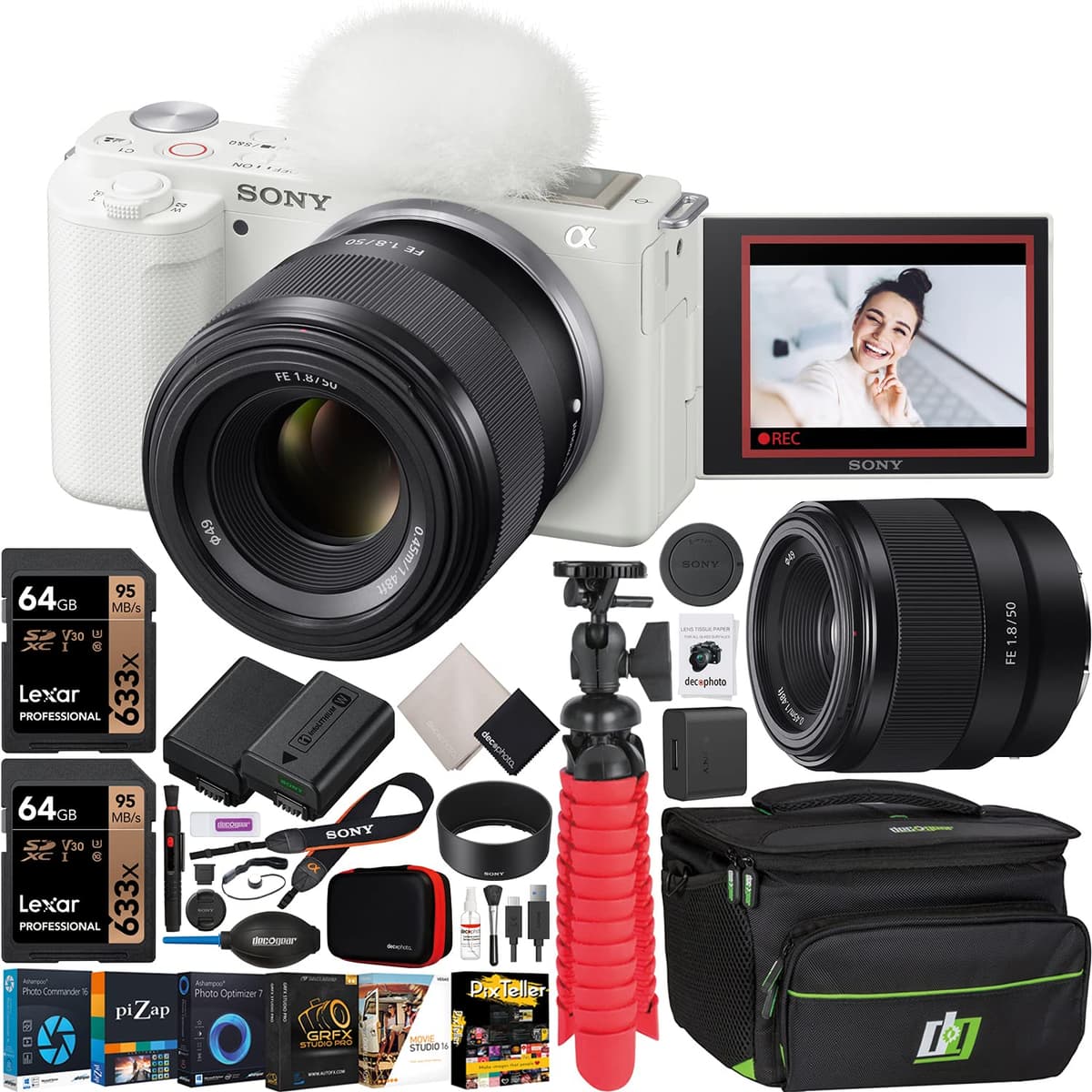 Sony ILCZV-E10/W - ZV-E10 + 50mm F1.8 SEL50F18F Bundle (Blanco) con accesorios E20SNILCZVE10WX4