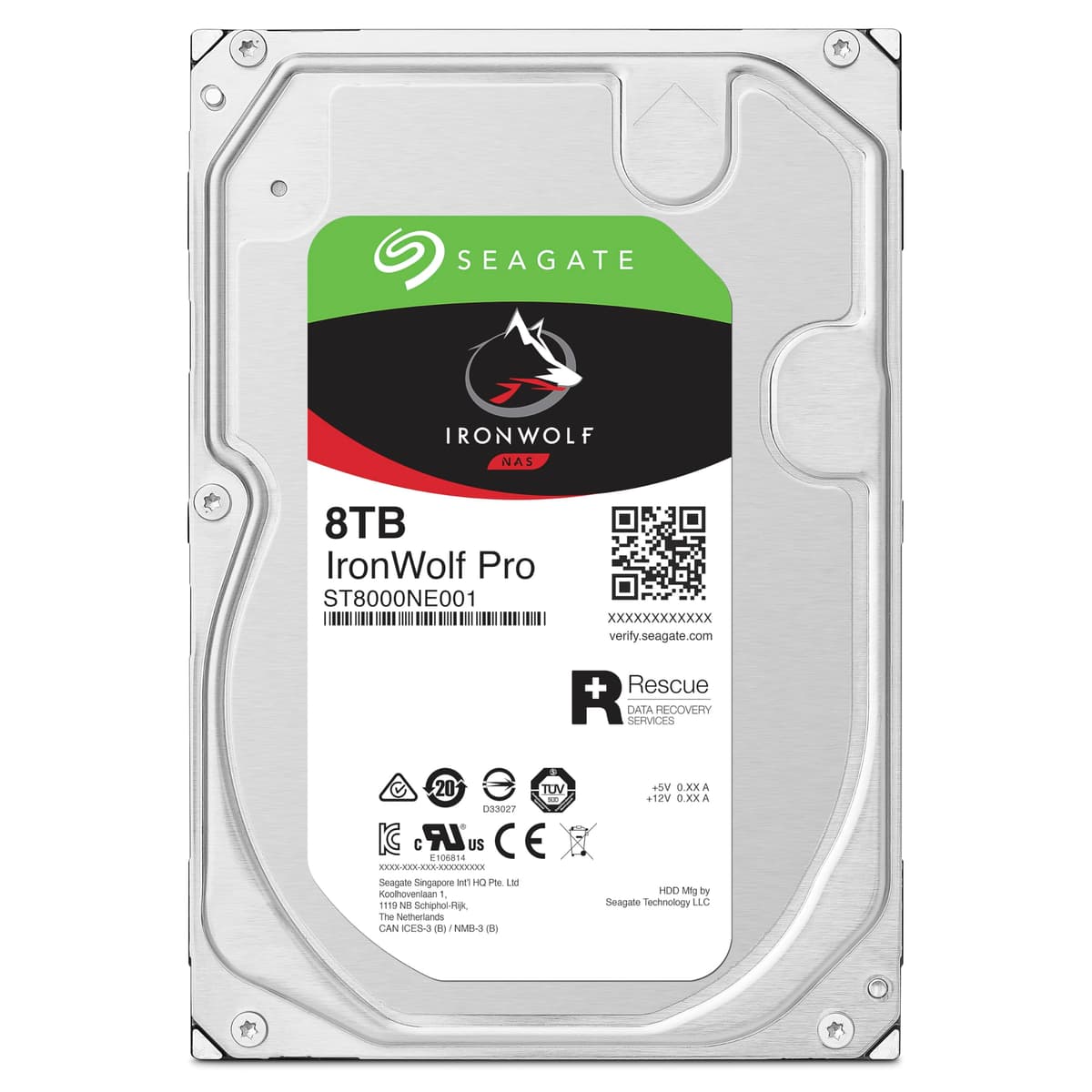Seagate IronWolf Pro ST8000NE001 8TB Interno 3.5" SATA 6Gb/s 7200rpm - 256MB - con Plan de Servicio de Recuperación de Datos Rescue por 2 Años