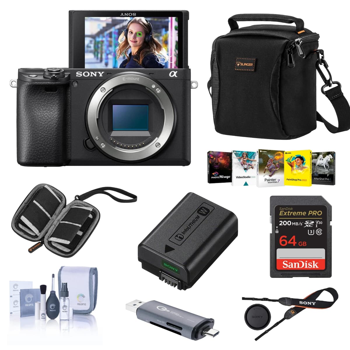 Sony Alpha a6400 (solo cuerpo) - Bundle con accesorios y 64GB SD ILCE6400/B A