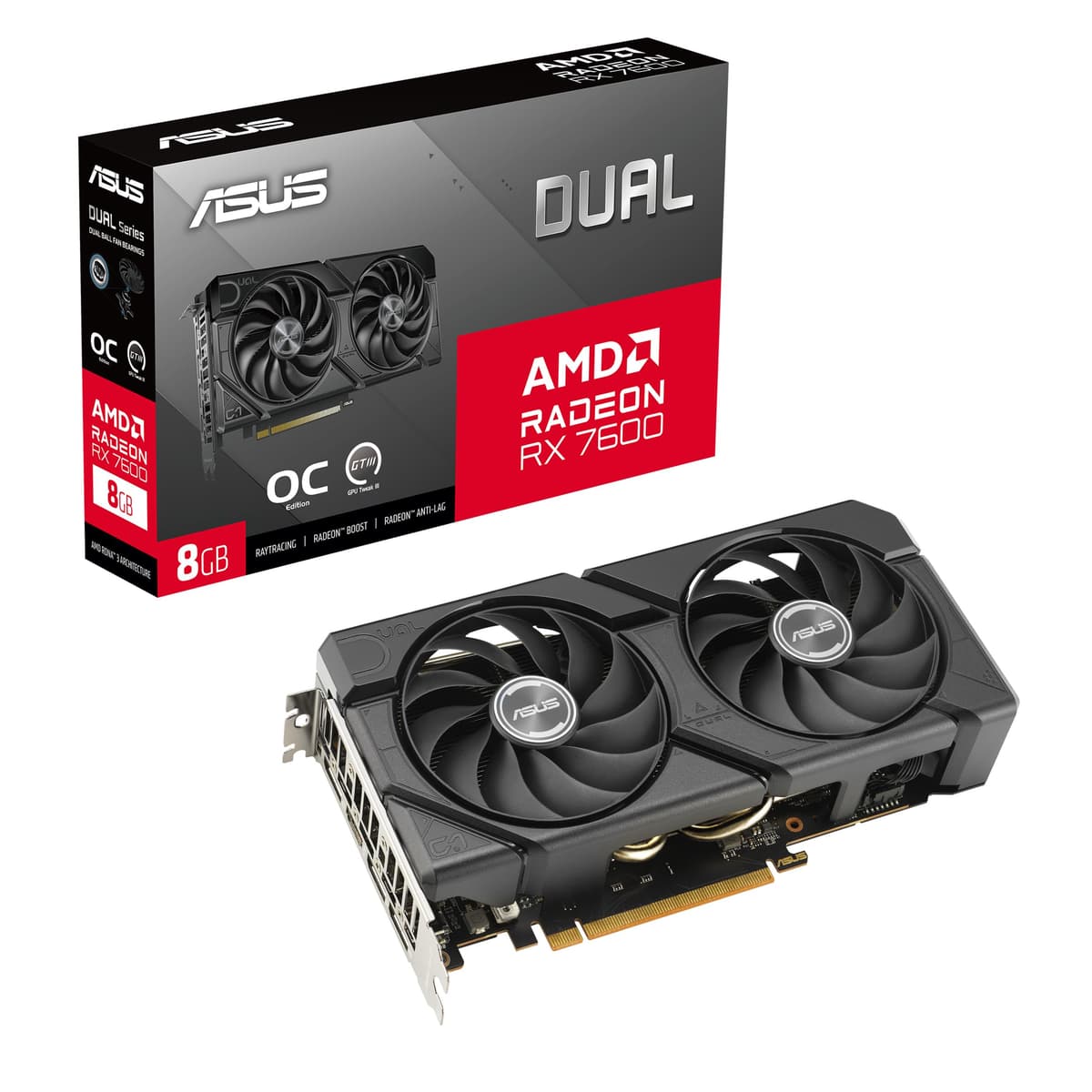 ASUS Dual Radeon RX 7600 EVO OC Edition 8GB GDDR6 Tarjeta Gráfica para Juegos (AMD Radeon RX7600, PCIe 4.0,1x HDMI 2.1,3x DisplayPort 1.4a) 90YV0LD0-M0NA00