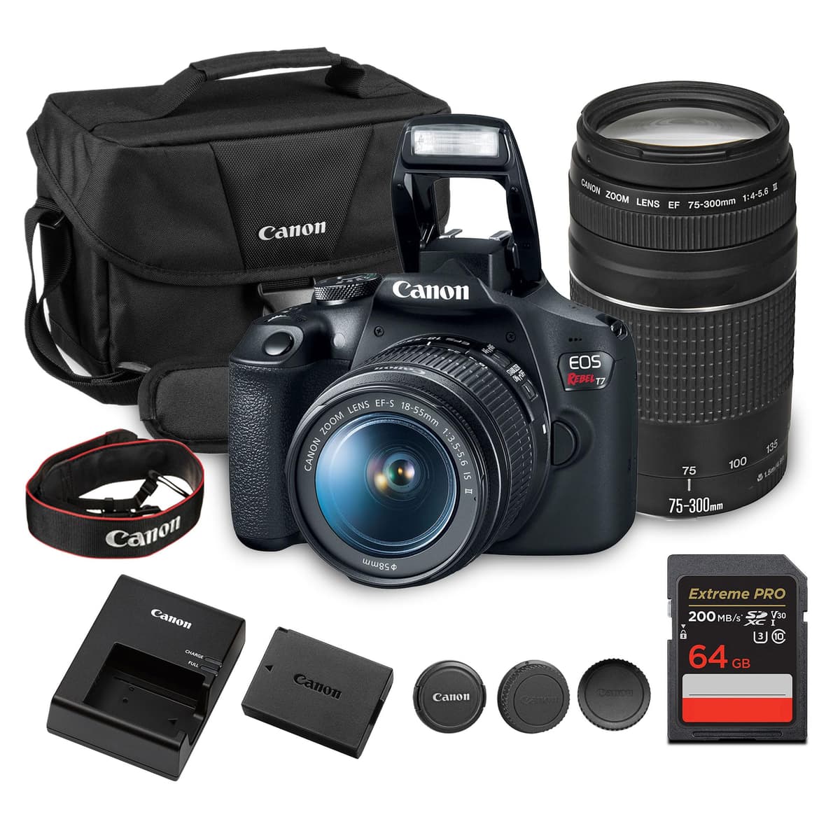 Canon EOS Rebel T7 DSLR Kit + EF-S 18-55mm & 75-300mm + 64GB + Bag 2727C021_EDIP_1