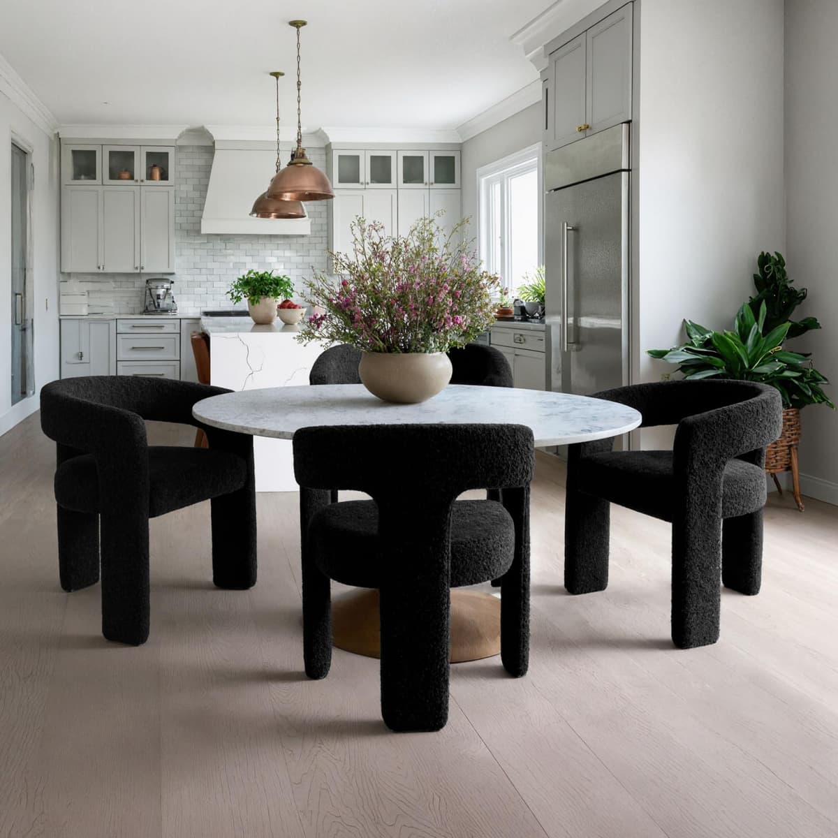 Hyfirm Silla Barrel Sherpa negra juego de 4 - Silla acolchada moderna con brazos para comedor y hogar 5101