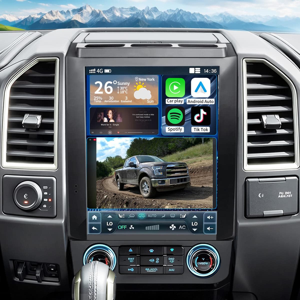 HNOPYHNT Radio para Ford F150 2015-2021 Actualización de Estéreo Pantalla Táctil Estilo Tesla 12.1 Pulgadas Audio Carplay Inalámbrico y Android Auto Bluetooth WiFi GPS Cámara de Retroceso Unidad Principal 8 Núcleos 12.1 inch Ford F150