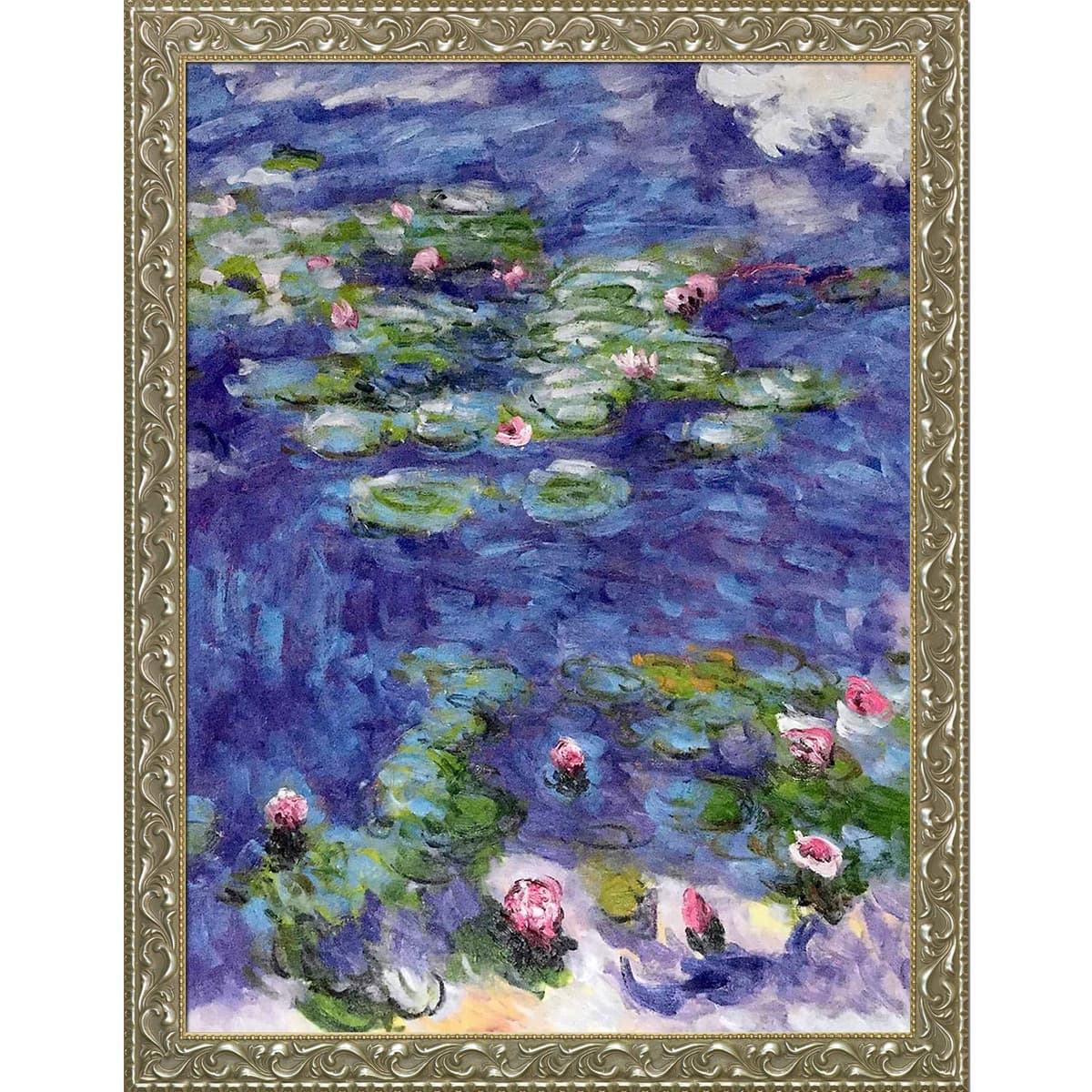 overstockArt Reproducción al óleo Water Lilies con marco Rococó plateado MON2842-FR-N11630X40