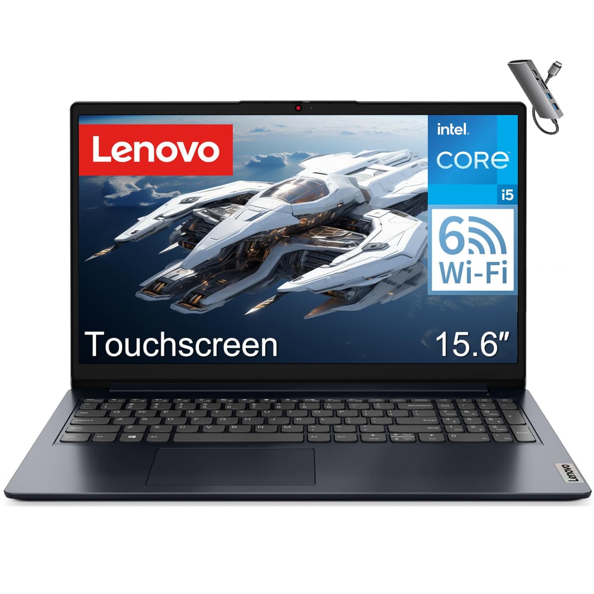 Laptop Lenovo IdeaPad con pantalla táctil, 15.6" FHD, Intel i5-1334U de 10 núcleos, 8GB DDR4 RAM, 512GB SSD PCIe, Type-C, HDMI, WiFi 6 y Bluetooth, con HUB Type-C, Windows 11 Home, Azul Medianoche IdeaPad 1 15