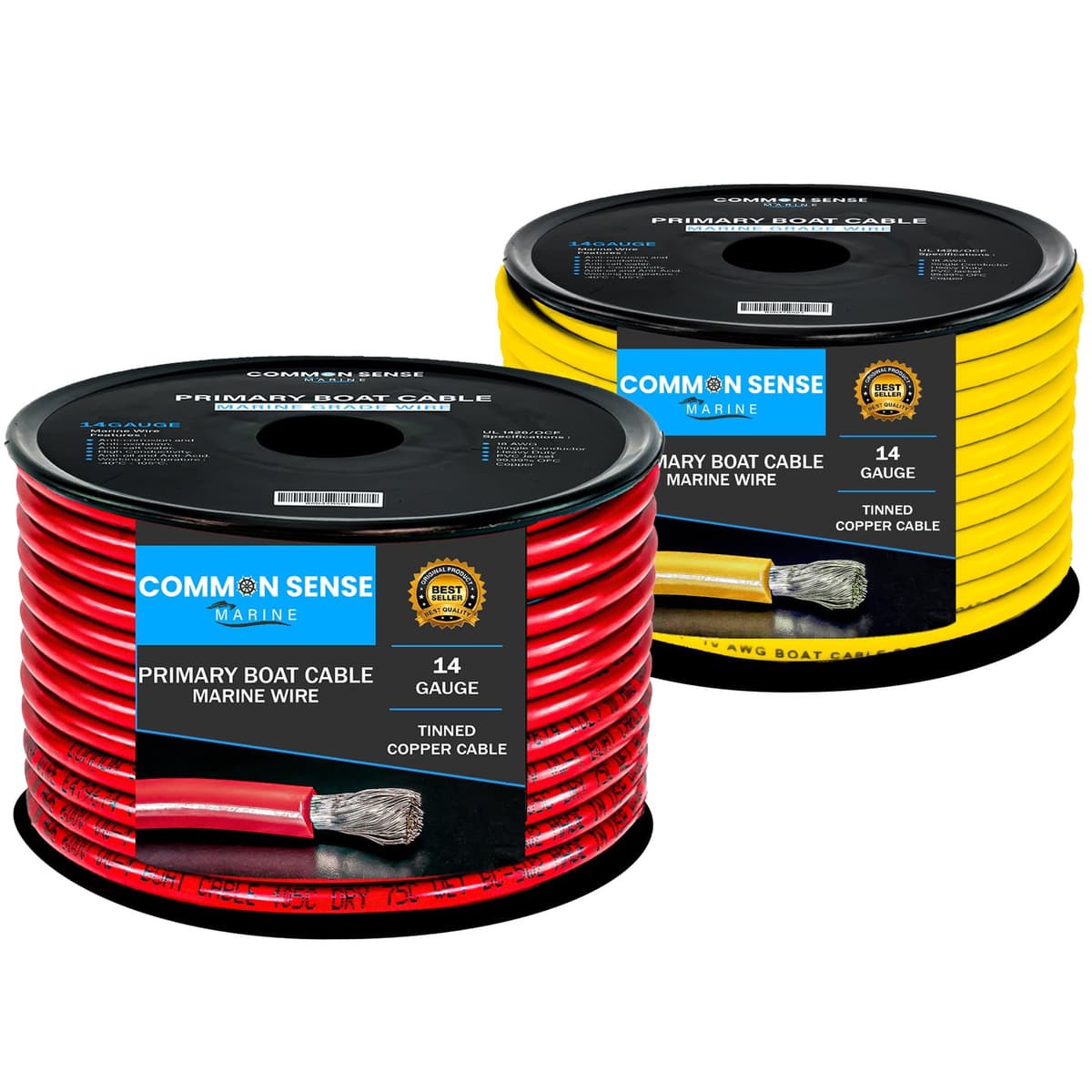 Common Sense Marine Cable marino calibre 14 AWG - 1000 ft, cobre estañado, UL 1426 MW14-RDYW-1000