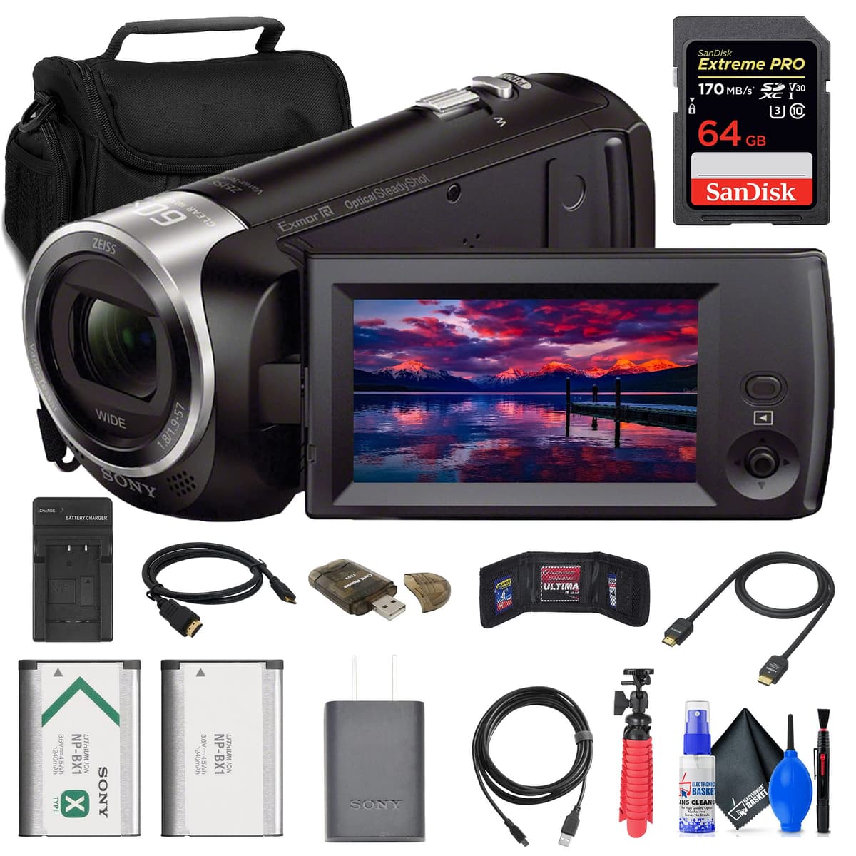 Sony HDR-CX405 HD Handycam + 64GB, Bolsa, Batería NP-BX1, Lector, HDMI, Cargador, Tripié Flexible, Kit de Limpieza (Renewed) HDRCX405/B_EDIRE_2