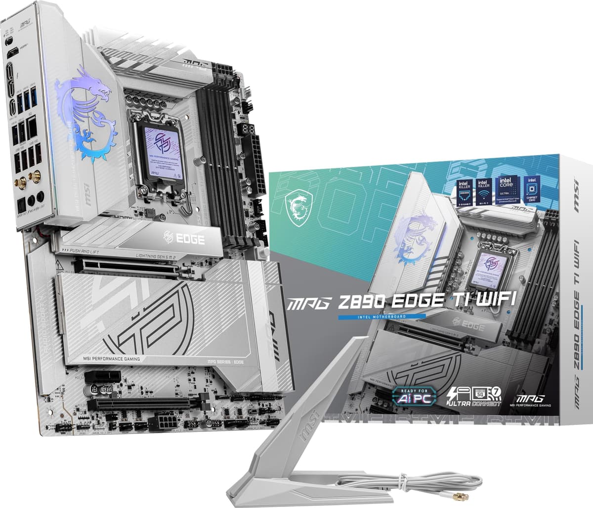 Placa madre MSI MPG Z890 Edge TI WiFi para gaming (Compatible con procesadores Intel Core Ultra Series 2, LGA 1851, DDR5, PCIe 5.0, M.2, SATA, LAN 5 Gbps, USB-C, Wi-Fi 7, Bluetooth 5.4, Thunderbolt 4, ATX)