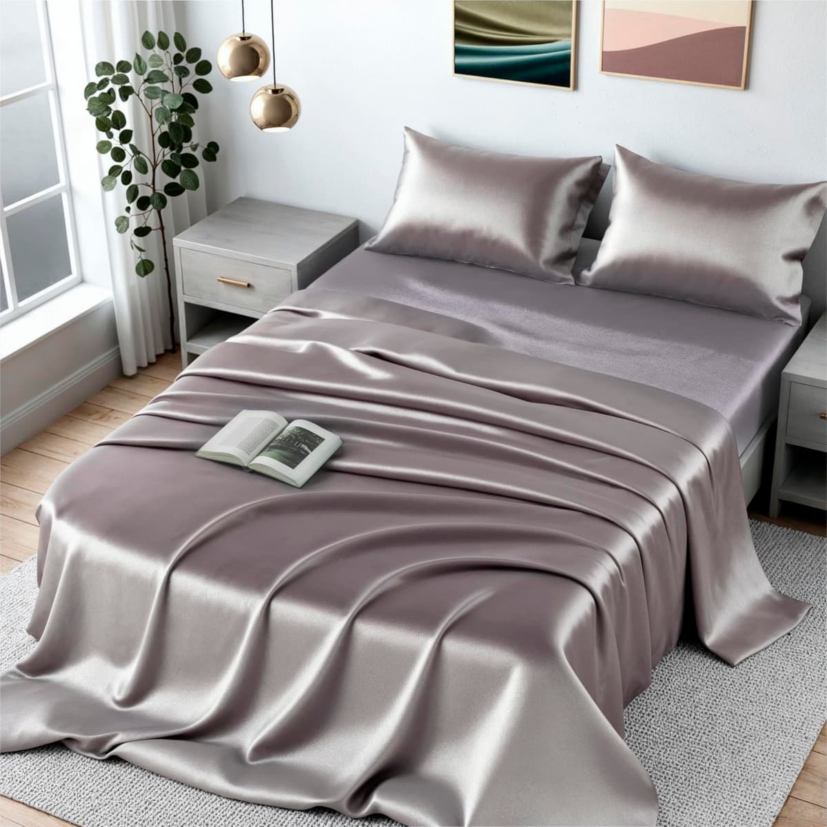 Colorado Home Co SUNDAYSILKS 4PC Sábanas de Seda Mulberry King Color Silver Quartz B09TV9PMGC_CA NARF