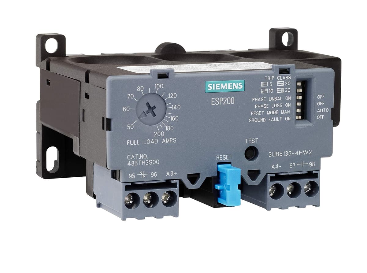 Siemens 3UB81334FW2 ESP200 Relé de sobrecarga de estado sólido 13-52A, Clase 5/10/20/30 ajustable