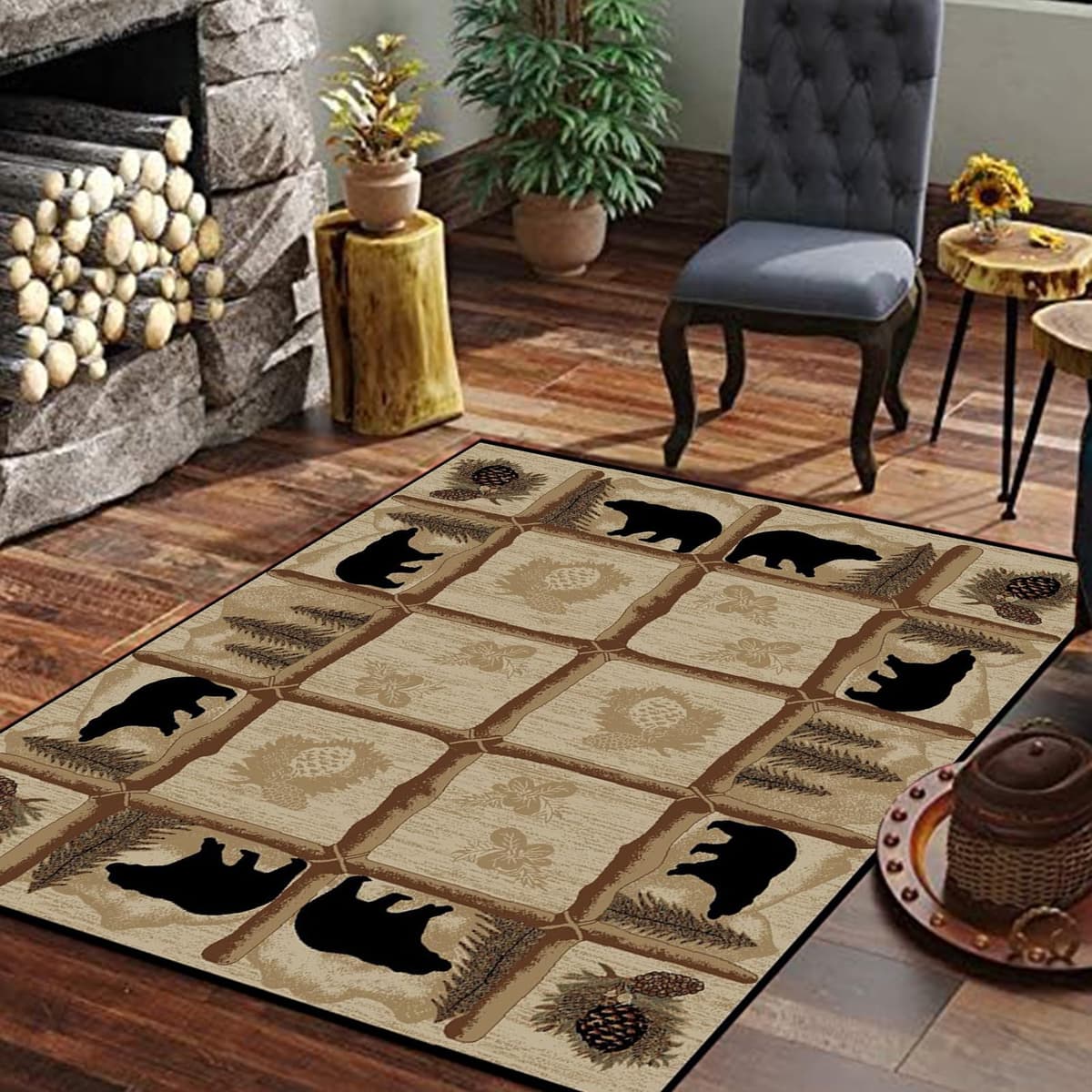 Mothy Alfombra estilo cabaña para pesca recreativa y naturaleza 9x12ft