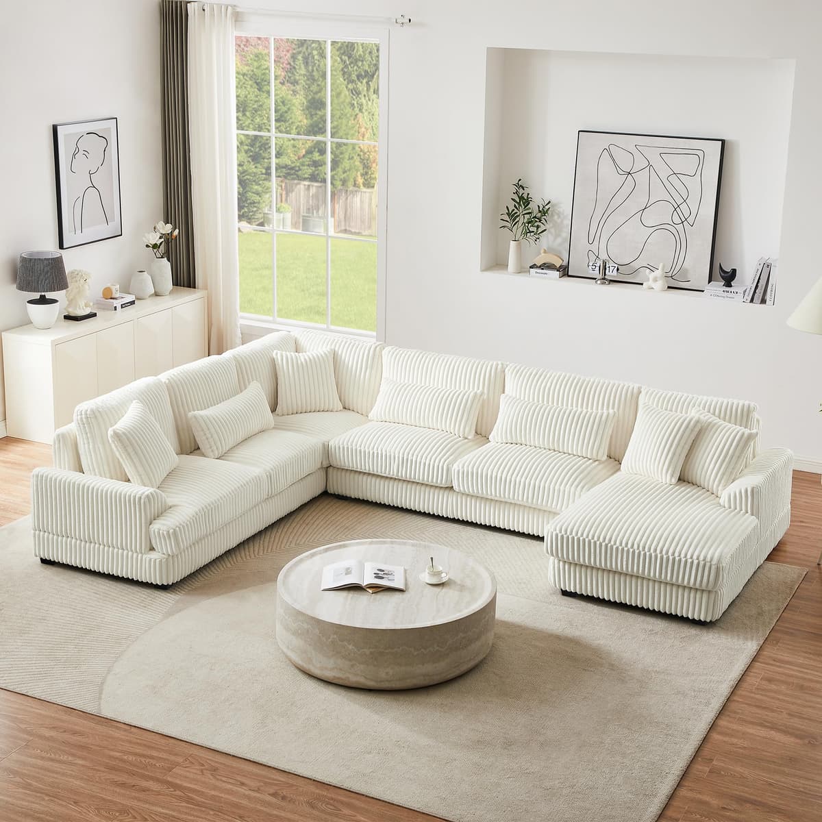 Merax Sofá Seccional Oversized en U Tapizado en Corduroy con Chaise Lounge - 5 Plazas MX03062