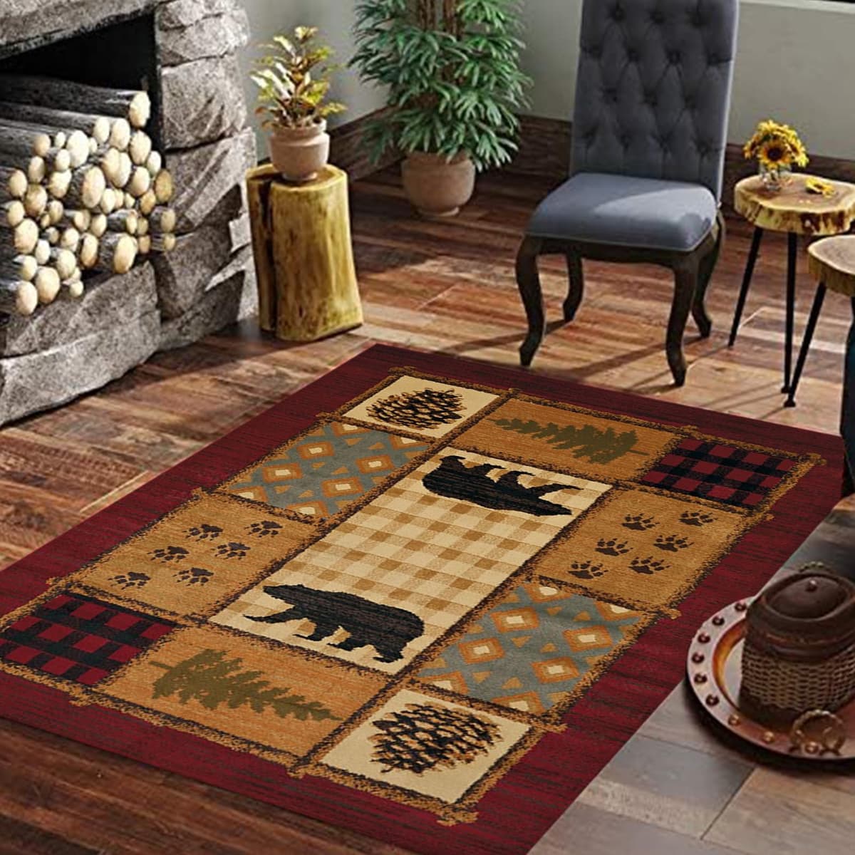 Mothy Northern Wildlife 9x12ft - alfombra lodge multicolor con motivos norteños