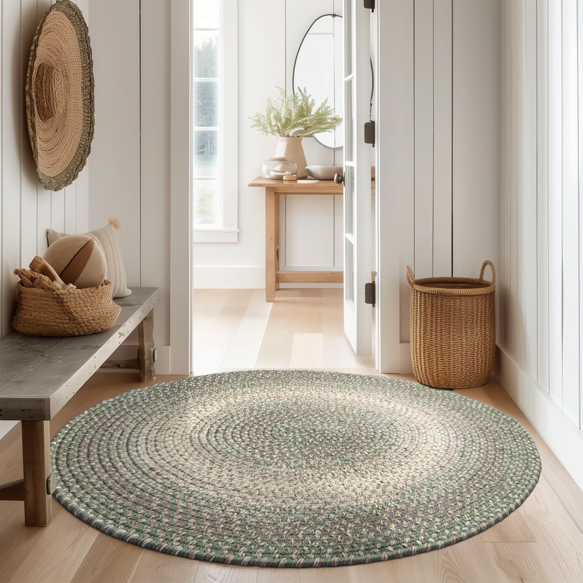 Super Area Rugs Alfombra Trenzada Redonda 8ft Ridgewood Forest Green Reversible Indoor/Outdoor RI66R096X096