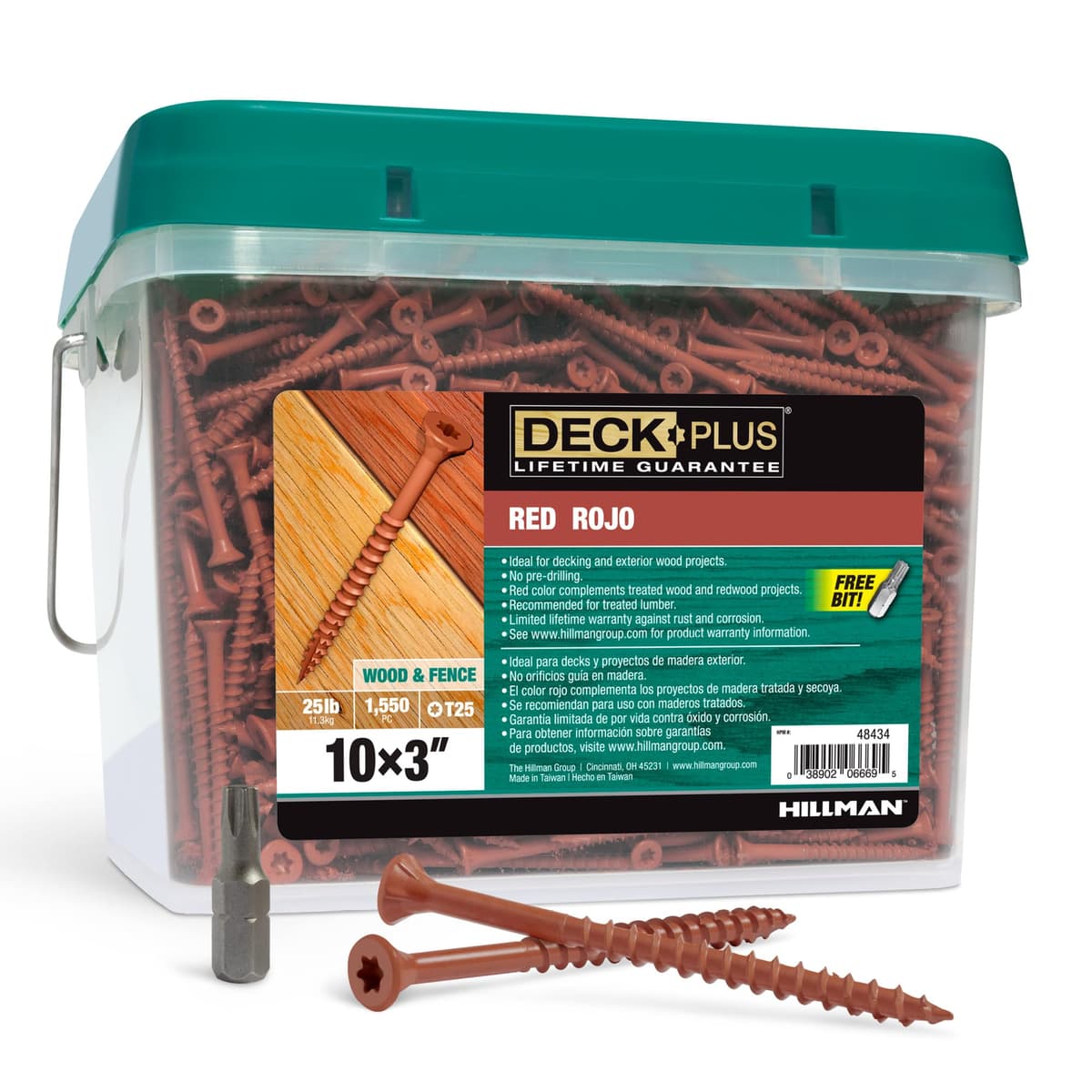 Deck Plus Tornillos para exterior #10 x 3" Torx/Star Epoxy rojo, 1550 piezas, caja 25 lb (48434)