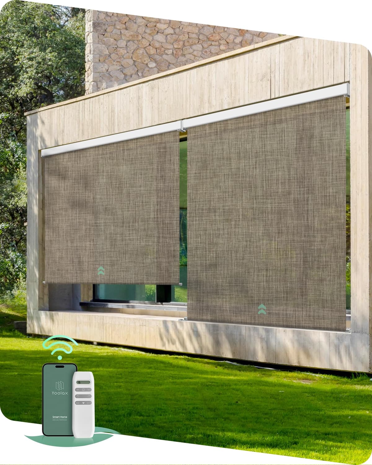 Yoolax Cortinas Motorizadas para Exterior - Pantallas retráctiles inteligentes 8x8 ft (5% Openness Minty Oat Latte) ddf11c93-ff66-490c-b1a3-6e681435b0a4