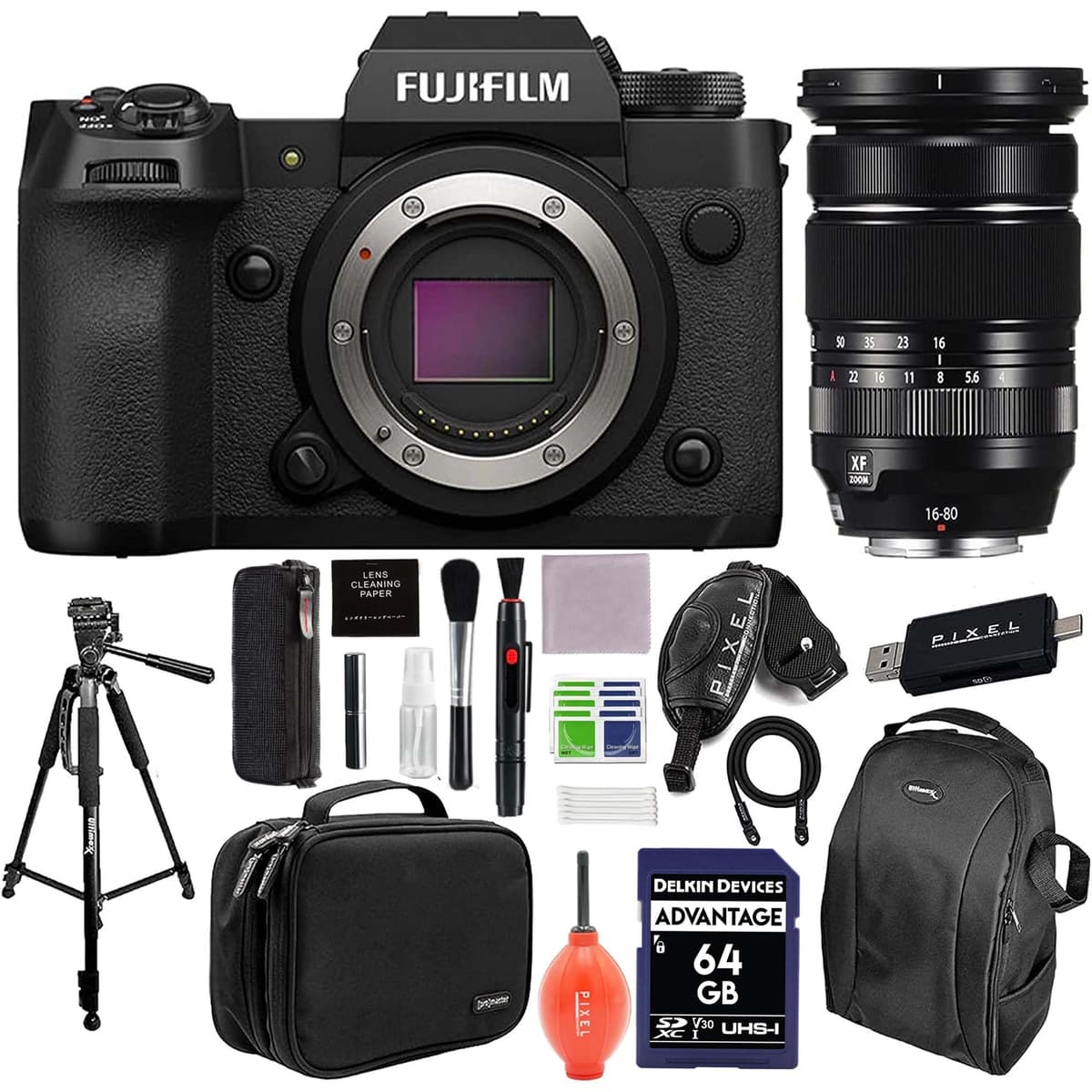 Pixel Connection Fujifilm X-H2 Mirrorless Camera con lente XF16-80mm - Negro, paquete avanzado con accesorios 16781591