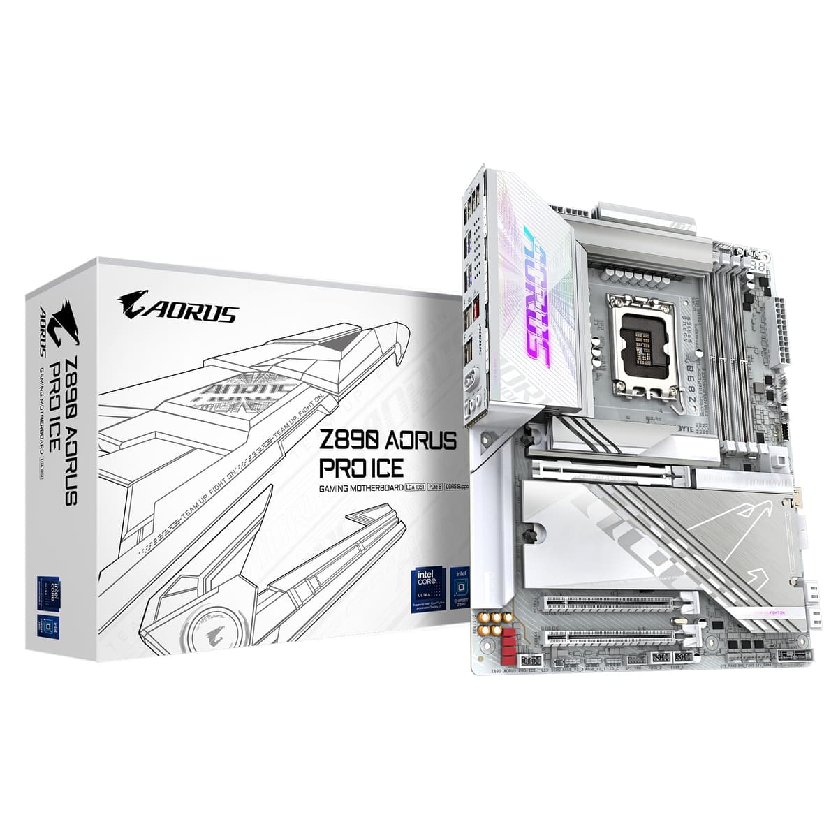 GIGABYTE Z890 AORUS PRO ICE Placa Madre - Compatible con CPUs Intel Core Ultra (Serie 2), VRM 16+1+2 fases, hasta 9500MHz DDR5 (OC), 1x PCIe 5.0 + 4x PCIe 4.0, Wi-Fi 7, LAN 5GbE, Thunderbolt 4