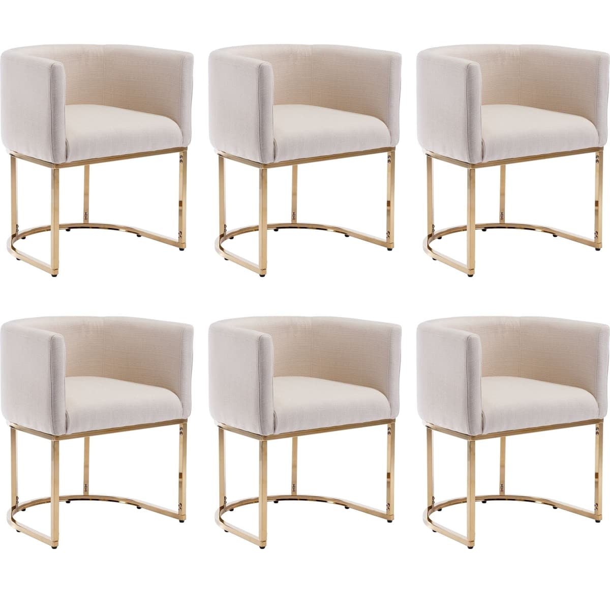 BESTANO Sillas de comedor de lino juego de 6 con base dorada, 18.5" de ancho, crema