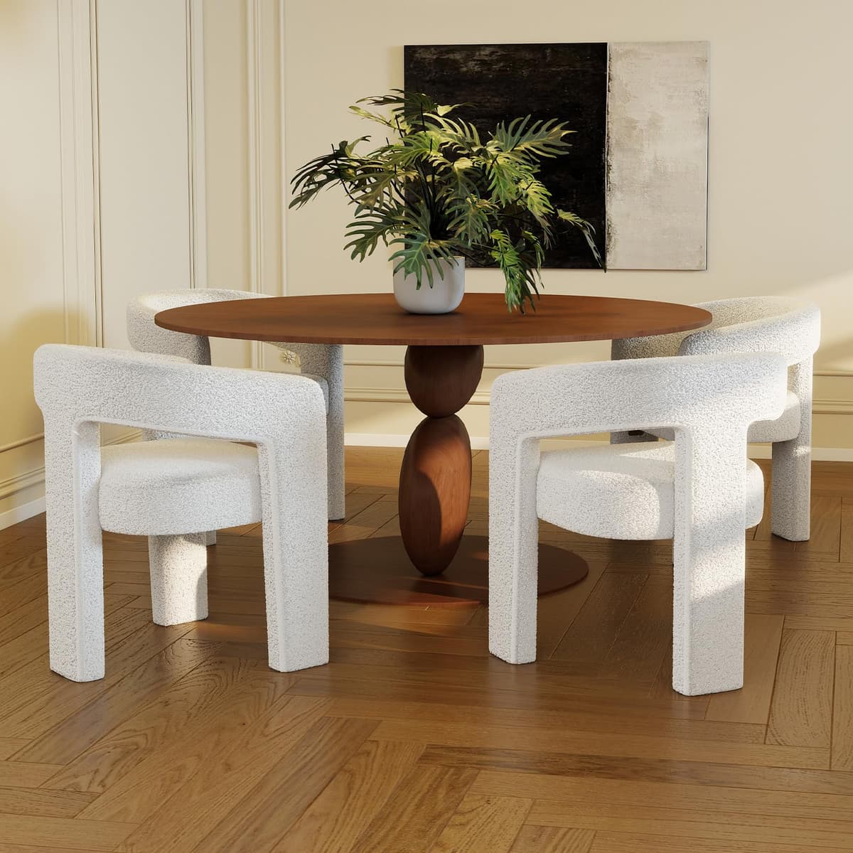 QUINJAY Sillas de comedor Sherpa modernas, juego de 4, butacas con brazos blancas QJ-SYX5101DC-MWH-AWH-1X4