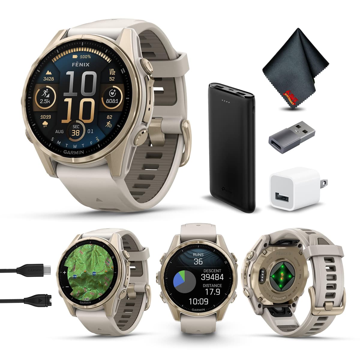 Garmin Fenix 8 43MM AMOLED Sapphire 010-02903-10_AG2-V1 - Multisport GPS Smartwatch Bundle (Soft Gold)