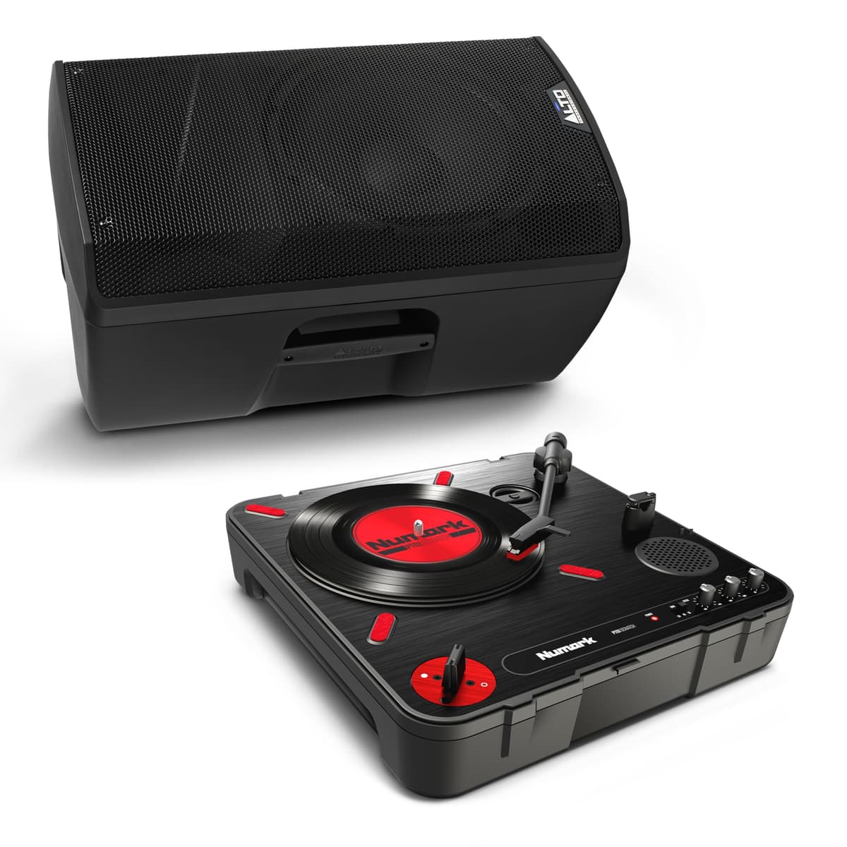 Numark PT01 Scratch tornamesa portátil con PA ALTO TX412B - Solución móvil para scratch DJs