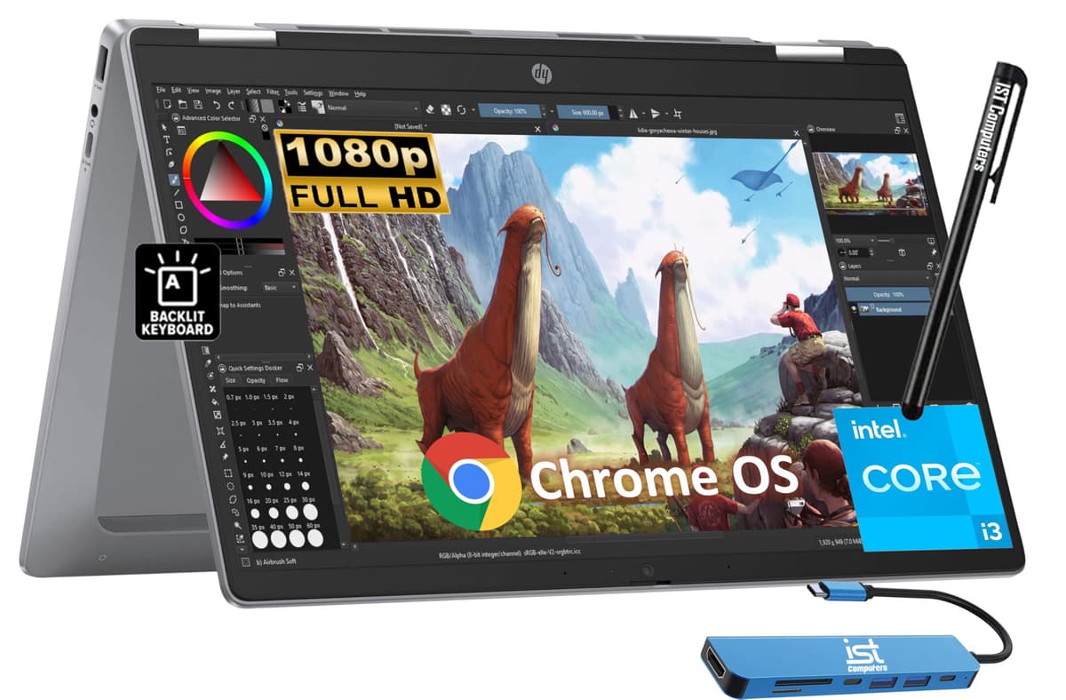 HP Chromebook Plus x360 14b 2 en 1 Portátil (Pantalla táctil FHD 14", Intel i3-N305 de 8 núcleos, 8 GB RAM, 256 GB UFS, Lápiz) para Hogar y Estudiantes, Teclado retroiluminado, IST Hub, Cámara 1080p, Wi-Fi 6E, Chrome OS con Google AI HP Envy x360