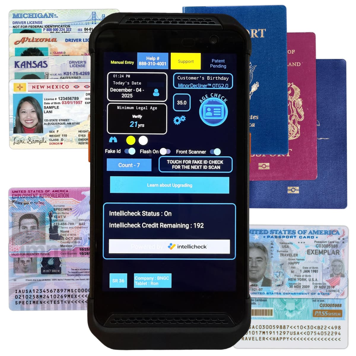 MinorDecliner Escáner portátil de ID y pasaportes para bares, clubes y comercio | Verifica edad y caducidad | Detección opcional de IDs falsos MDport1-MDM_FBA