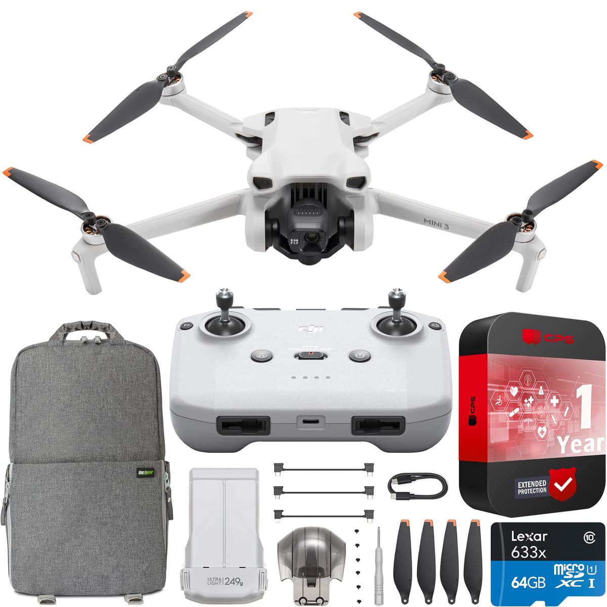 DJI Mini 3 Drone Cámara Quadcopter 4K HDR 38-51min RC-N1 Bundle con Accesorios E1DJIMINI3RCN1