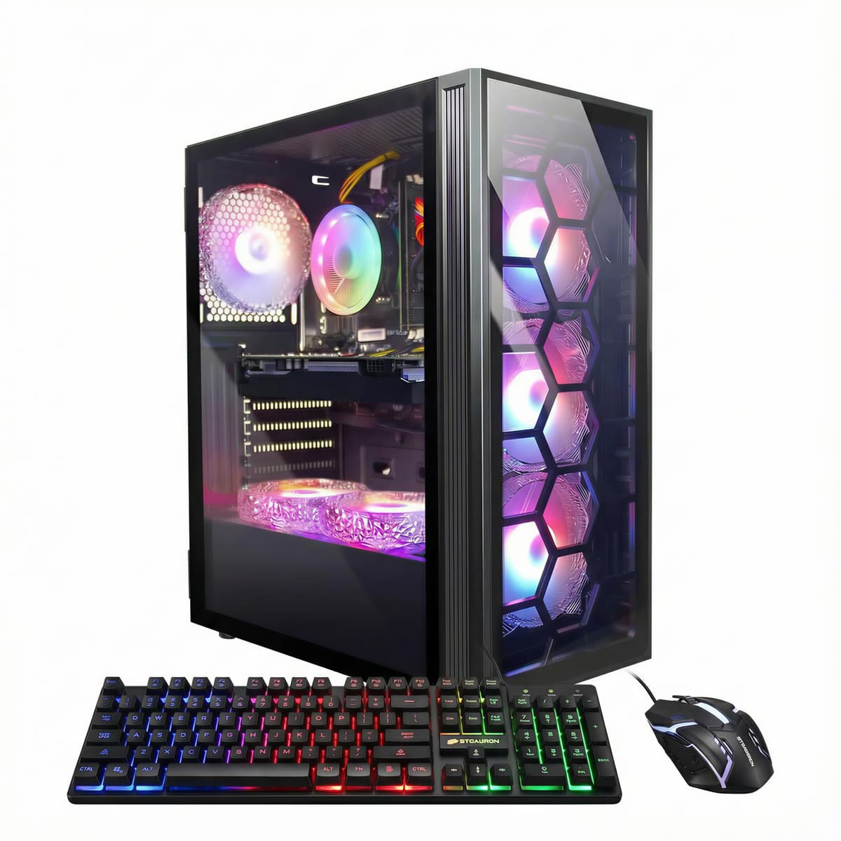 PC de Escritorio STGAubron RGB, AMD Ryzen 5 3400G hasta 4.2GHz, 16GB DDR4, 512GB SSD, WiFi 6 y BT 5.2, 6 Ventiladores RGB, Windows 11 Home ABR0724