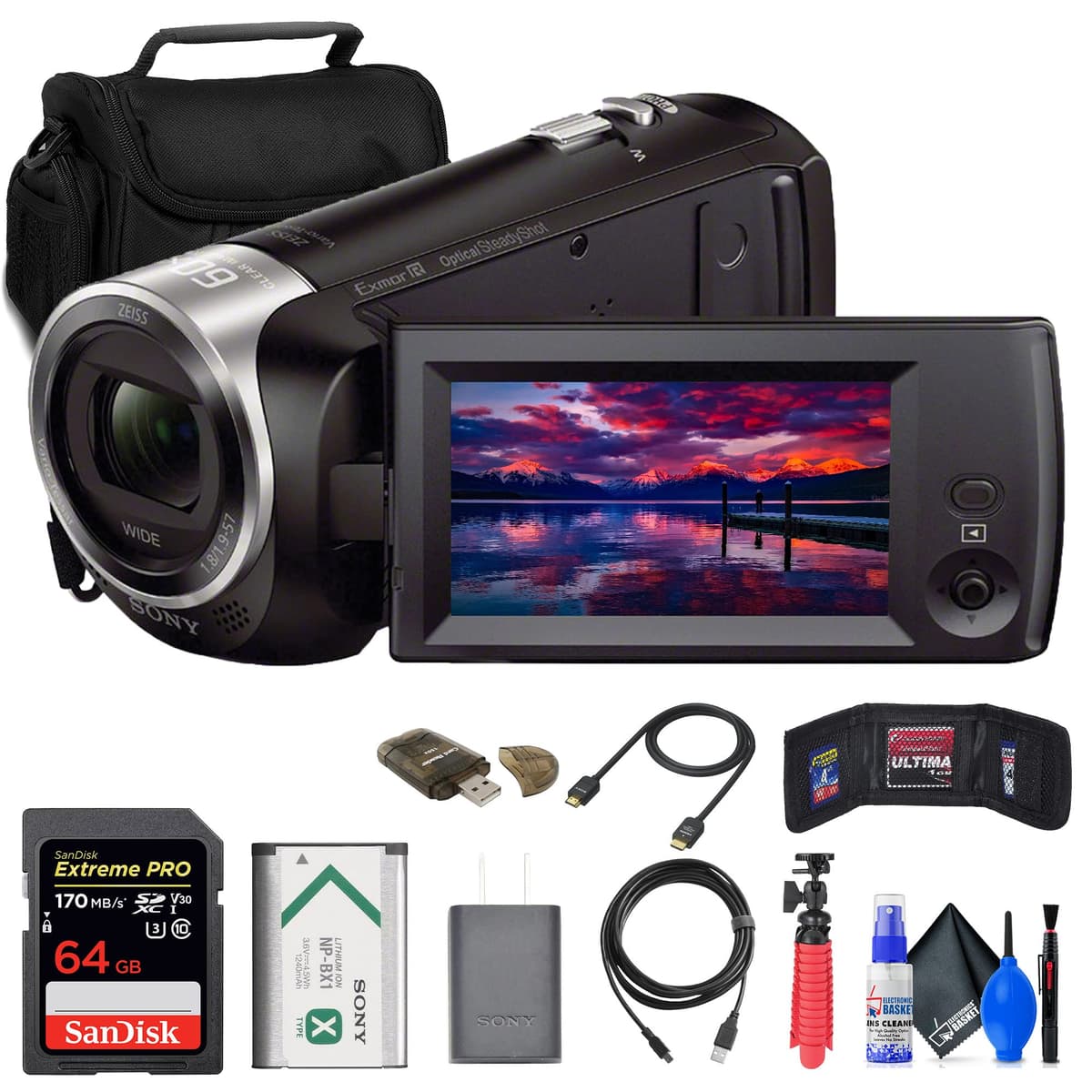 Sony HDR-CX405 HD Handycam + 64GB, Bolsa, Lector, Tripié Flexible, Memory Wallet, Kit de Limpieza (Renewed) HDRCX405/B_EDIRE_1