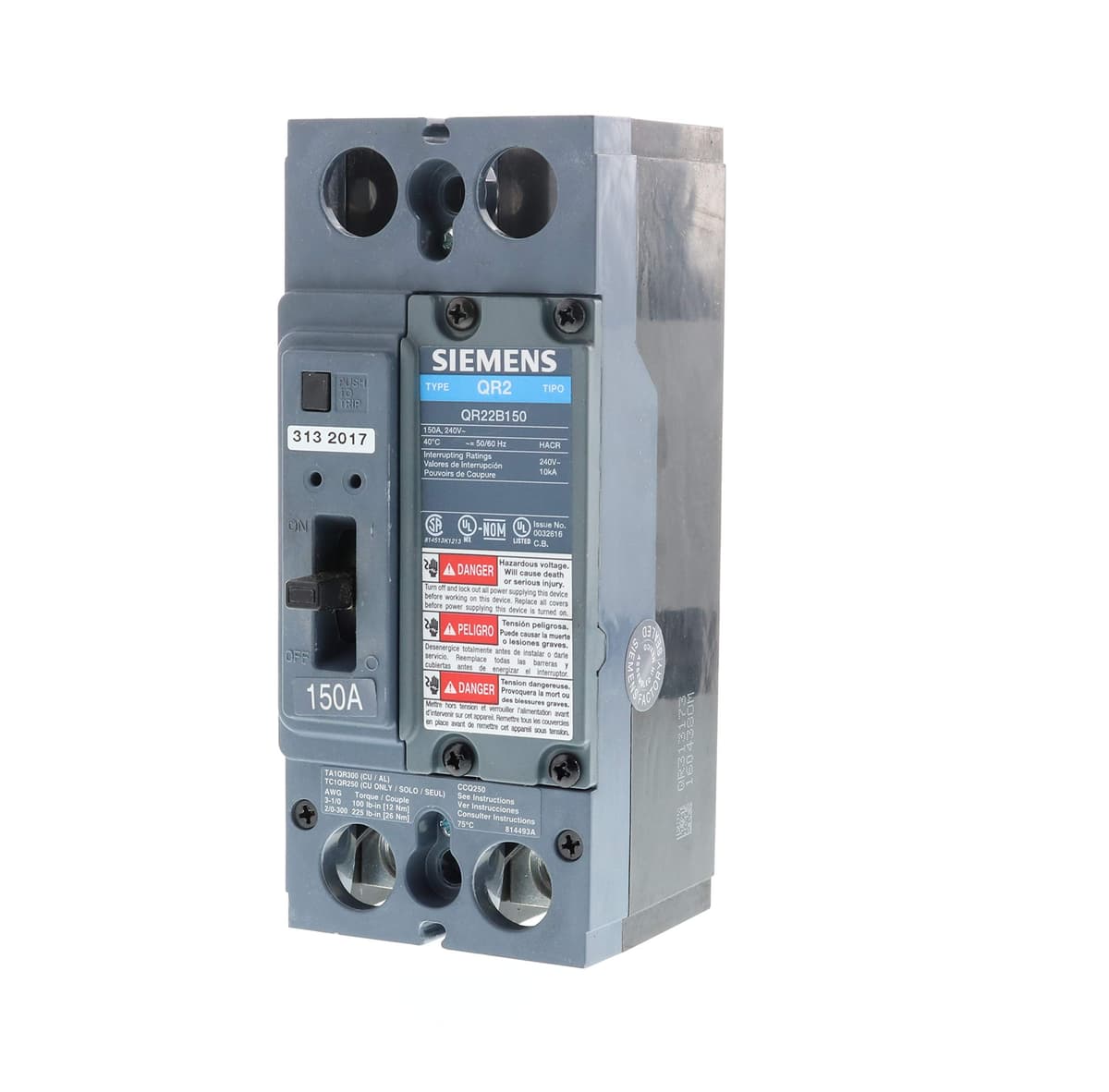 Siemens Interruptor térmico 150 A 2 polos tipo QR US2:QR22B150