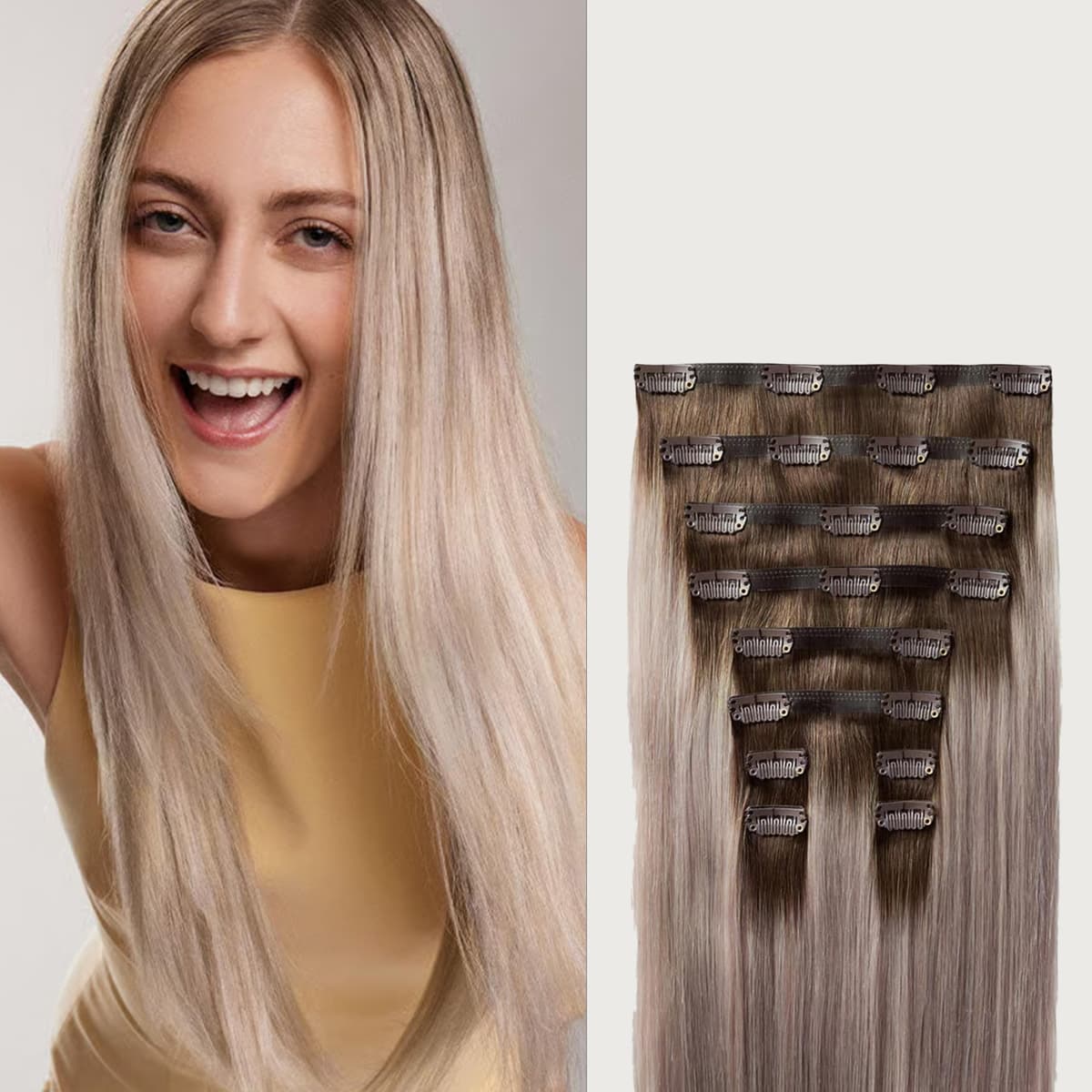 Luxy Seamless Clip-In 100% Remy - Dimensional Rooted Ash Blonde 24"