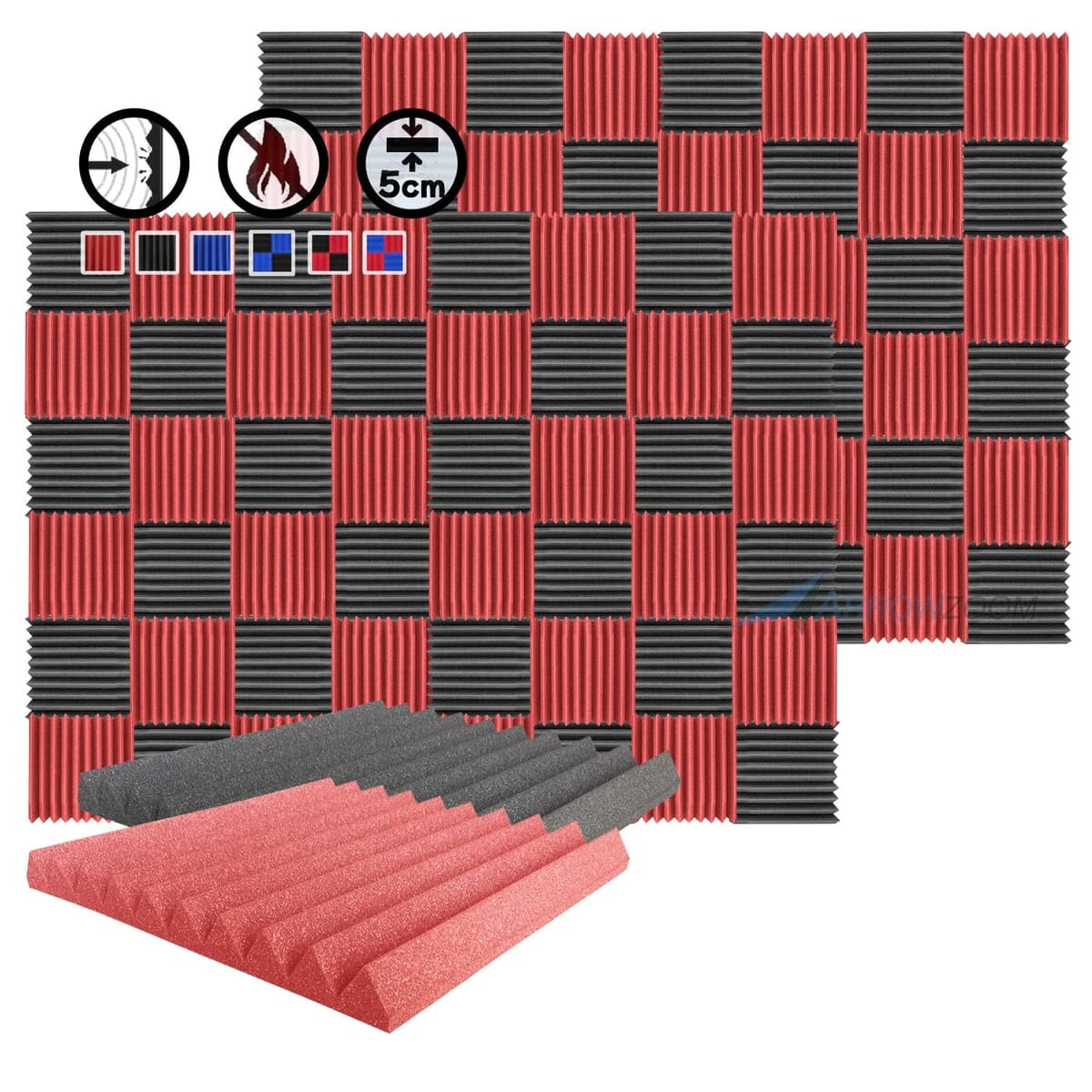 Arrowzoom 96 piezas 20x20x2 in Wedge acústico negro y rojo AZ1134 BLACK & RED AZ6663