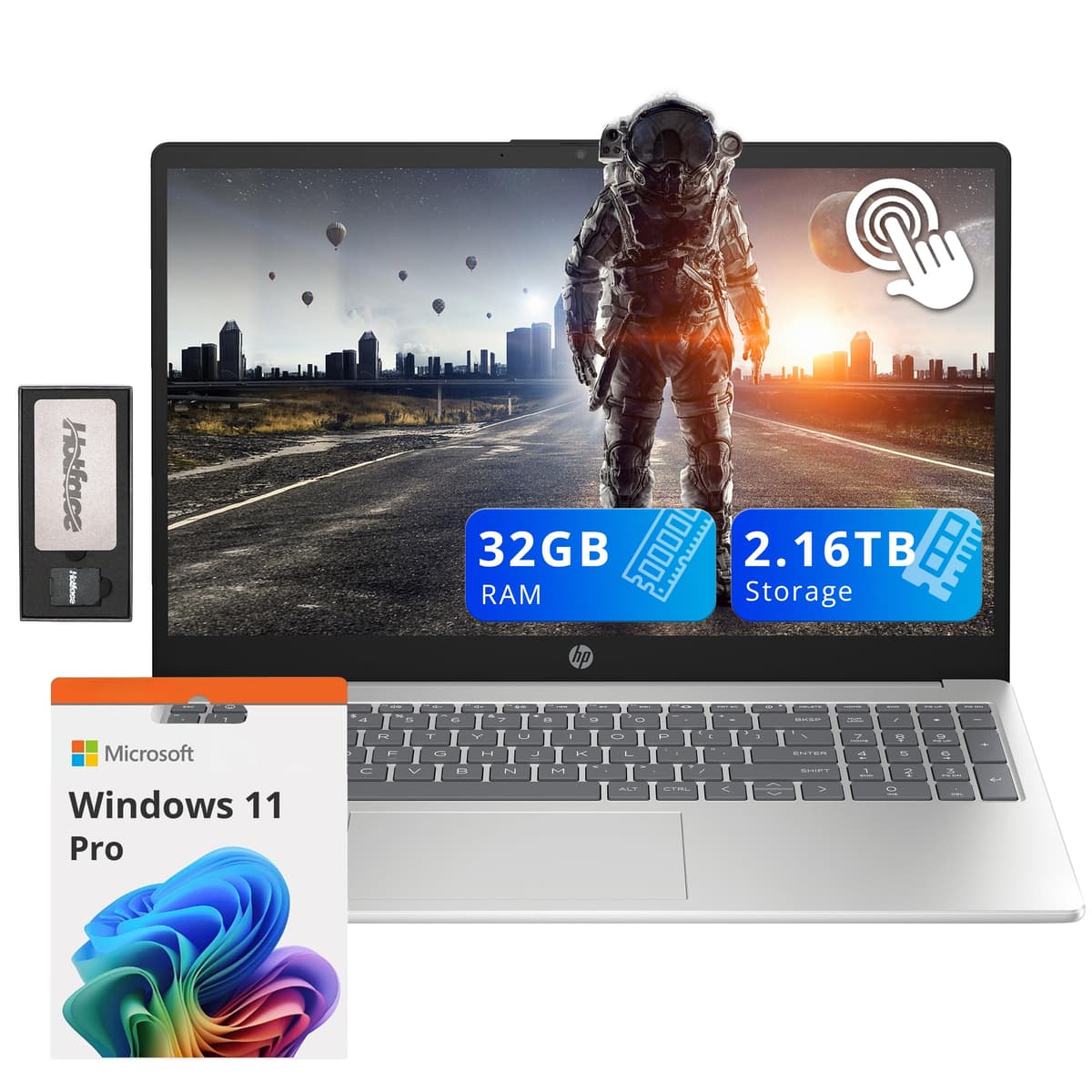 HP Pavilion 15.6" con pantalla táctil, Intel i3-1215U, 32 GB RAM, 2.16 TB de almacenamiento (2 TB SSD + 160 GB en estación de acoplamiento), Intel UHD Graphics, teclado numérico, cámara web, WiFi, Windows 11 Pro, plateado