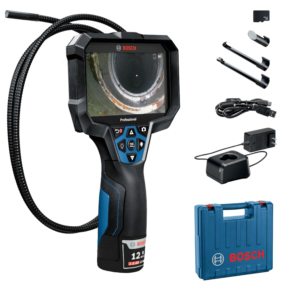 BOSCH GIC5-27C Cámara de inspección portátil 11 ft con pantalla 5" y luz LED ajustable