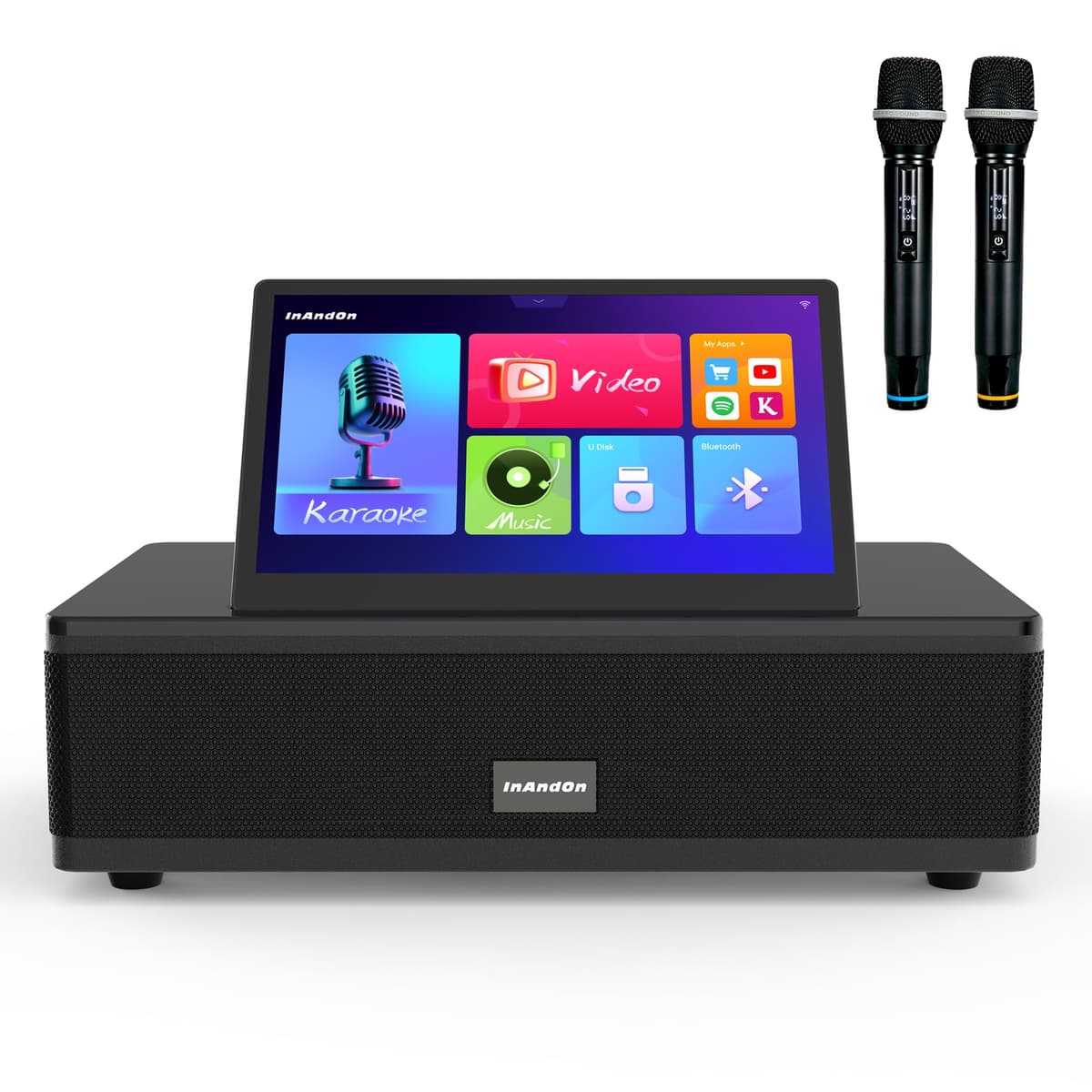 InAndOn M6 Karaoke Machine 12.2" Touchscreen, 800W Peak, 2 Micrófonos UHF, 500GB HDD, App y Biblioteca Nube