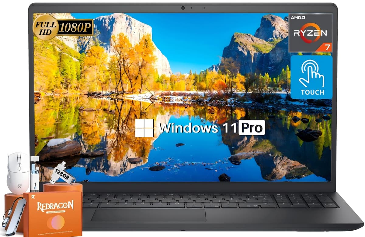 Laptop Dell Inspiron 15.6" FHD con pantalla táctil, procesador AMD Ryzen 7 7730U (8 núcleos), 16 GB RAM, 1 TB SSD, gráficos AMD Radeon, Wi-Fi, cámara web, Windows 11 Pro, batería de larga duración, para negocios y estudiantes Dell Inspiron 15 3535 Touchscreen Laptop