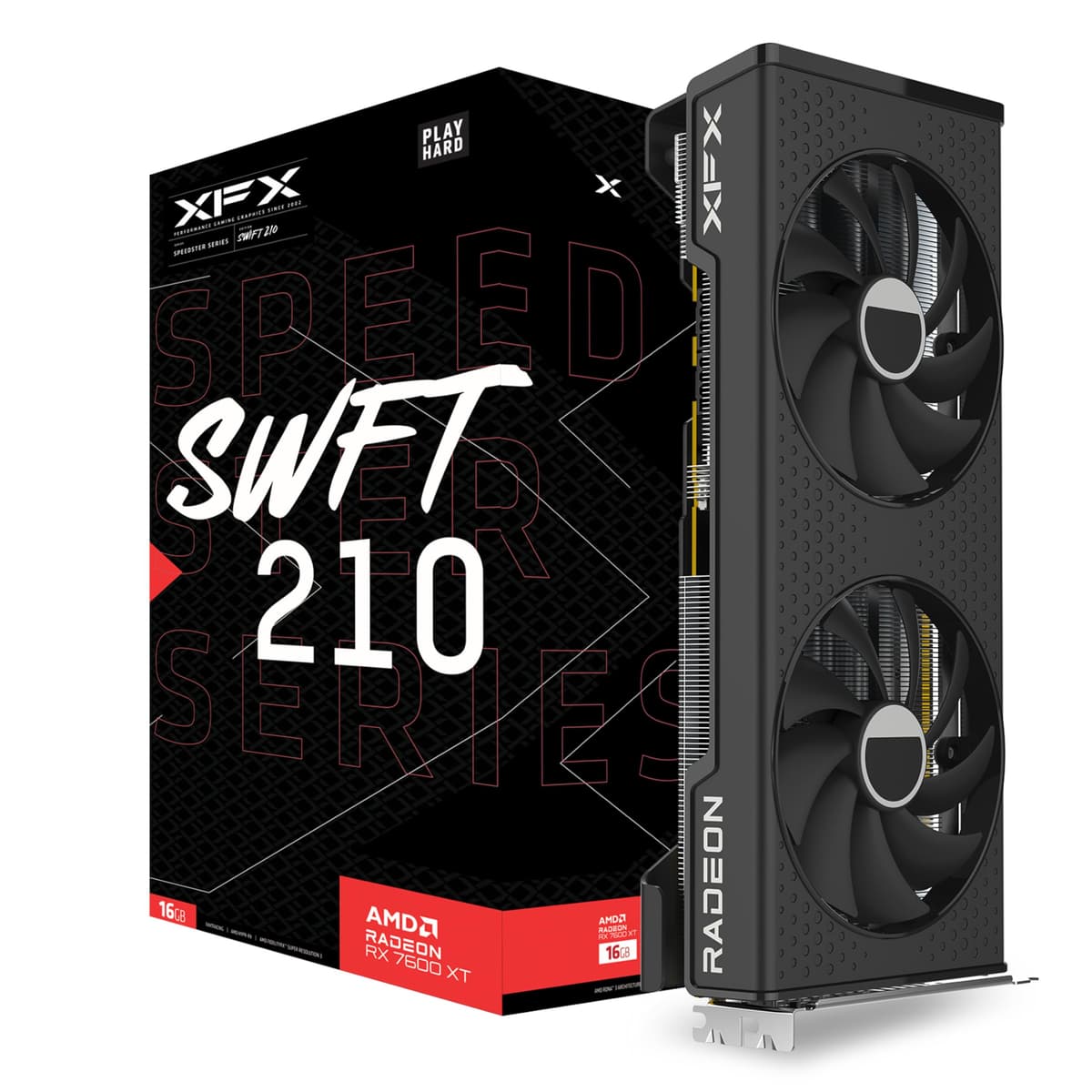 Tarjeta gráfica para juegos XFX Speedster SWFT210 Radeon RX 7600XT CORE con 16GB GDDR6, HDMI y 3x DisplayPort, AMD RDNA 3 RX-76TSWFTFP