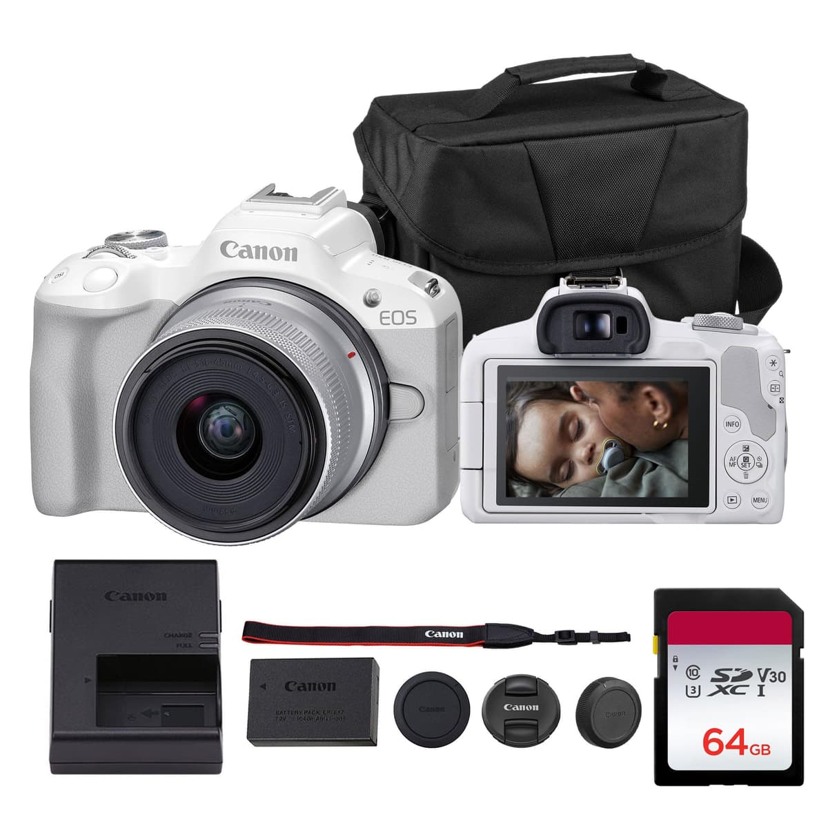 Canon EOS R50 Mirrorless Camera Kit 18-45mm (Blanco) + Shoulder Bag + 64GB 5812C012_EDIPC_1