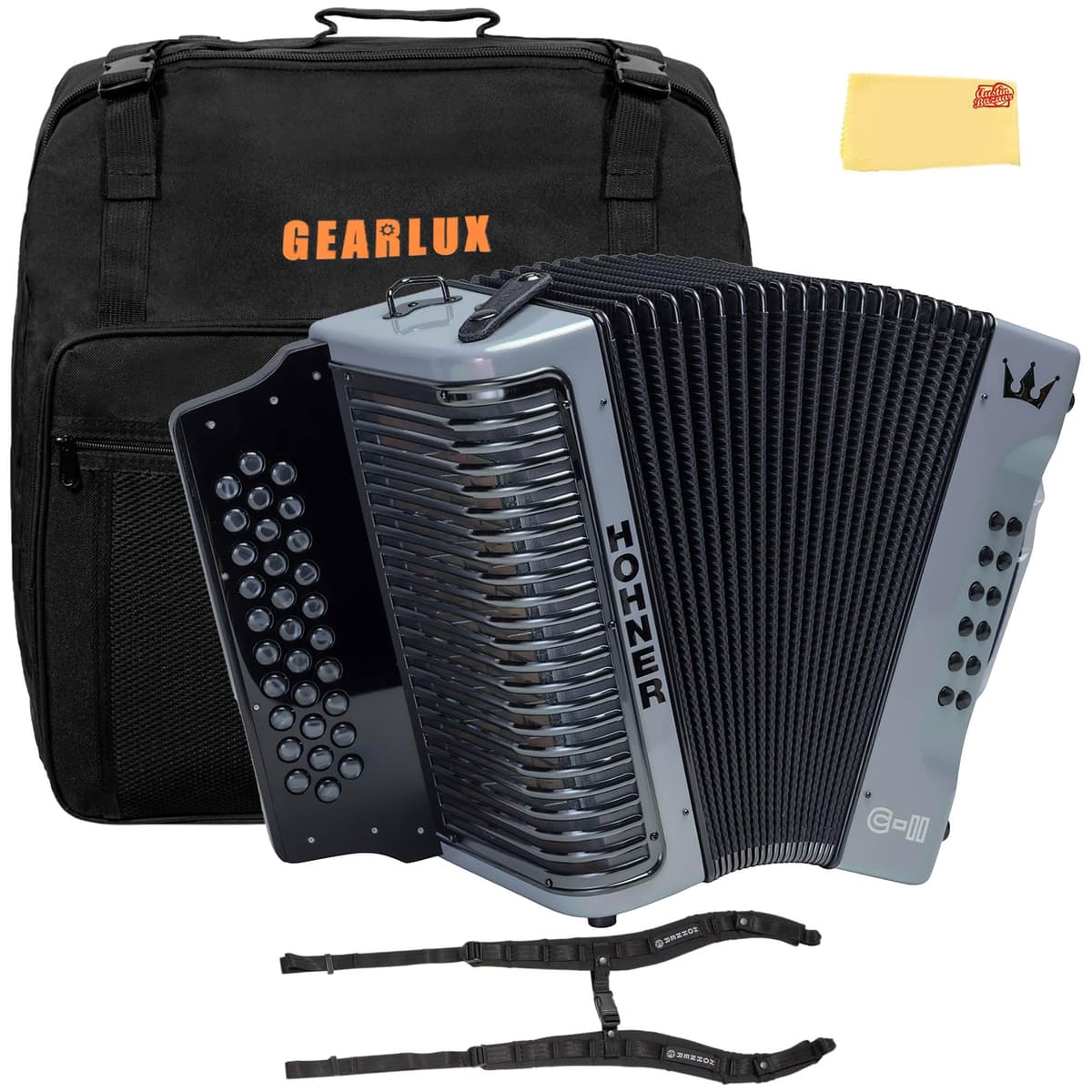 Acordeón Hohner Corona C-II G/C/F Silver Rainbow - Bundle con Funda y Accesorios AUS-C-II-GCF-SVRB-COMBO-DLX