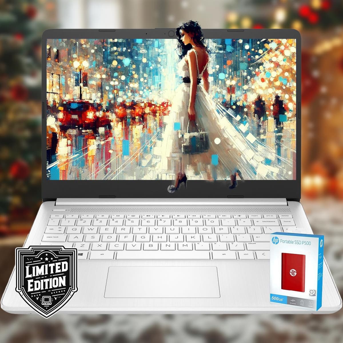HP 14 Portátil • Edición Limitada Regreso a Clases con Microsoft 365 • CPU Intel de 4 núcleos • 32 GB RAM • 1600 GB de almacenamiento (64 GB a bordo • con SSD externo HP P500 de 512 GB + 1 TB OneDrive) • Blanco Nieve • Windows 11 Slim