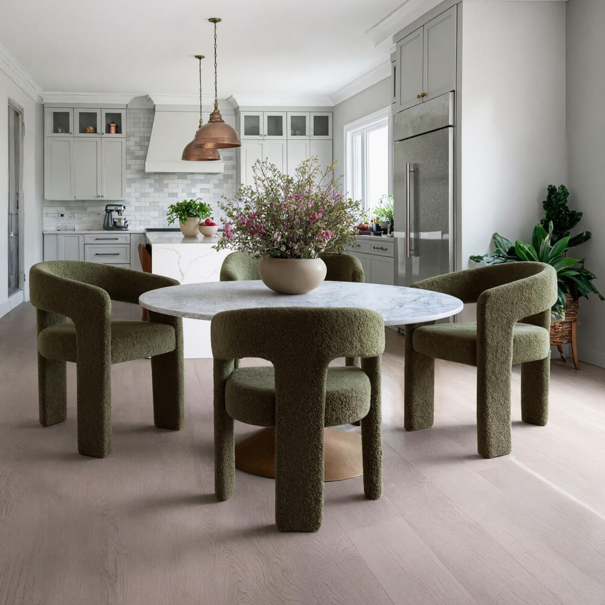 Hyfirm Green Sherpa Barrel Dining Chairs Set of 4 - Silla barrel tapizada con brazos, cómoda y moderna 5101